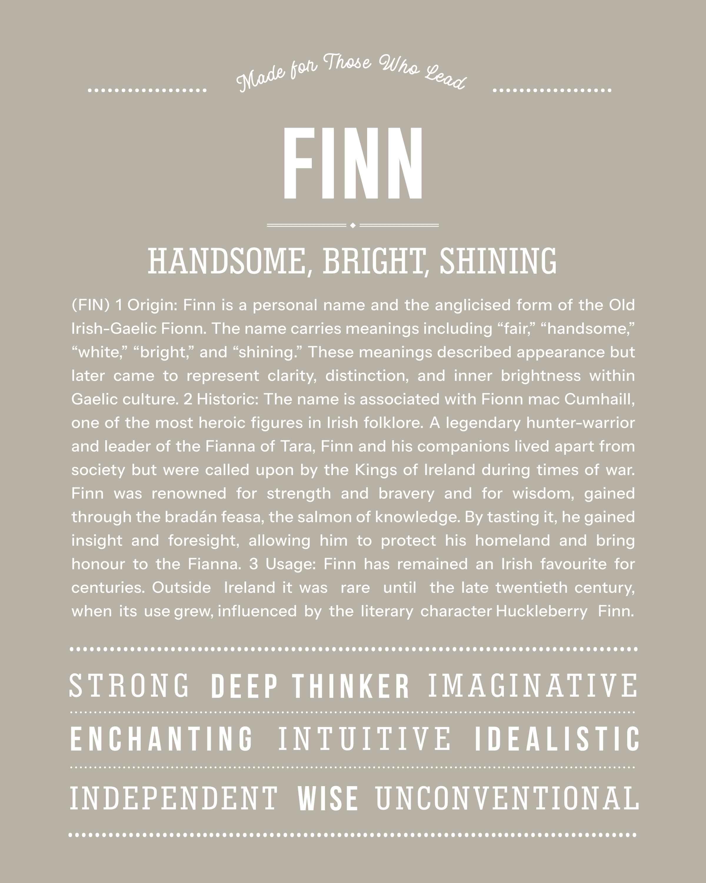 Finn | Personalised Name Meaning Print – Custom Name Art Gift