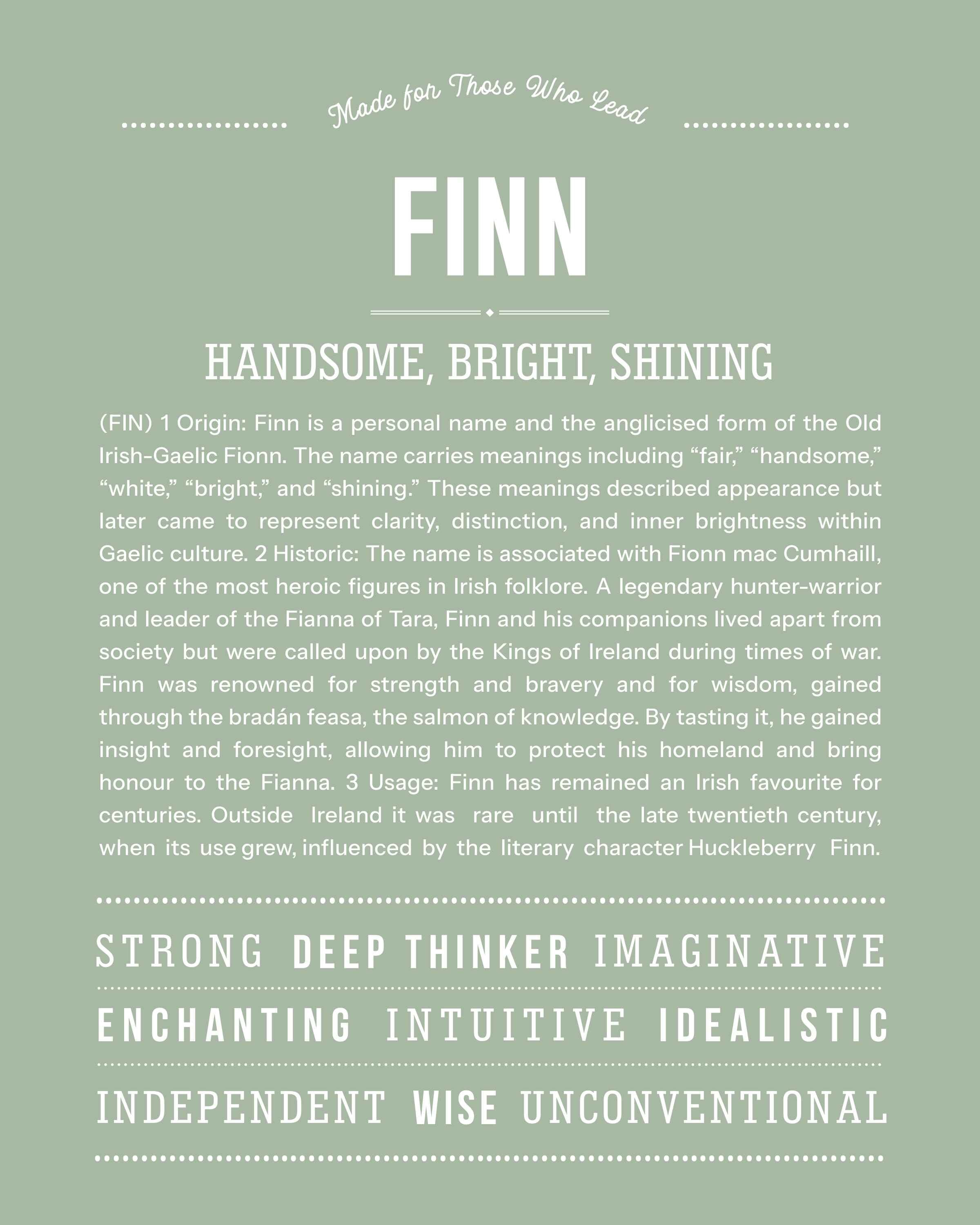 Finn | Personalised Name Meaning Print – Custom Name Art Gift