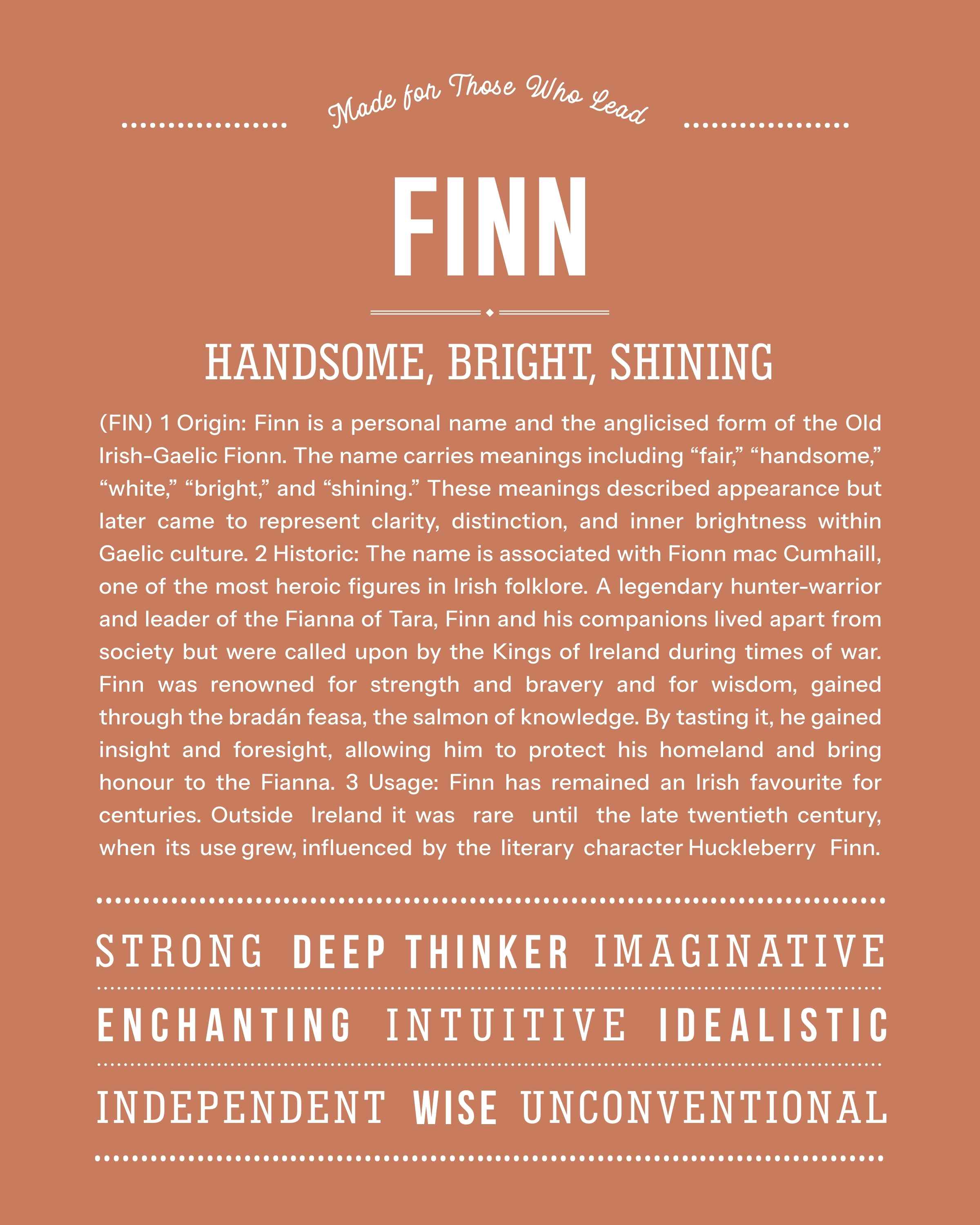 Finn | Personalised Name Meaning Print – Custom Name Art Gift