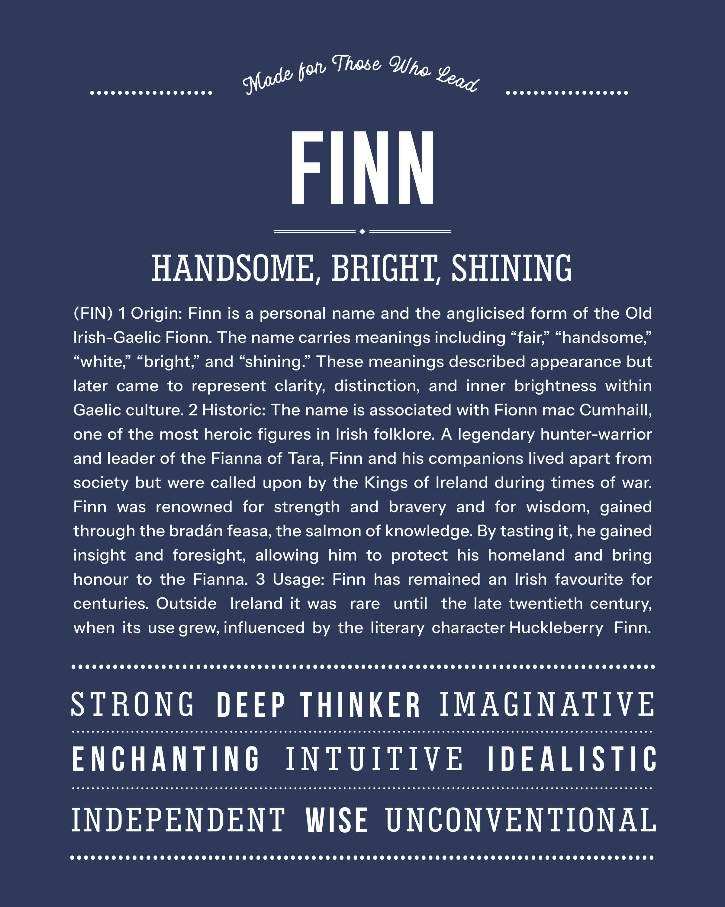 Finn | Personalised Name Meaning Print – Custom Name Art Gift
