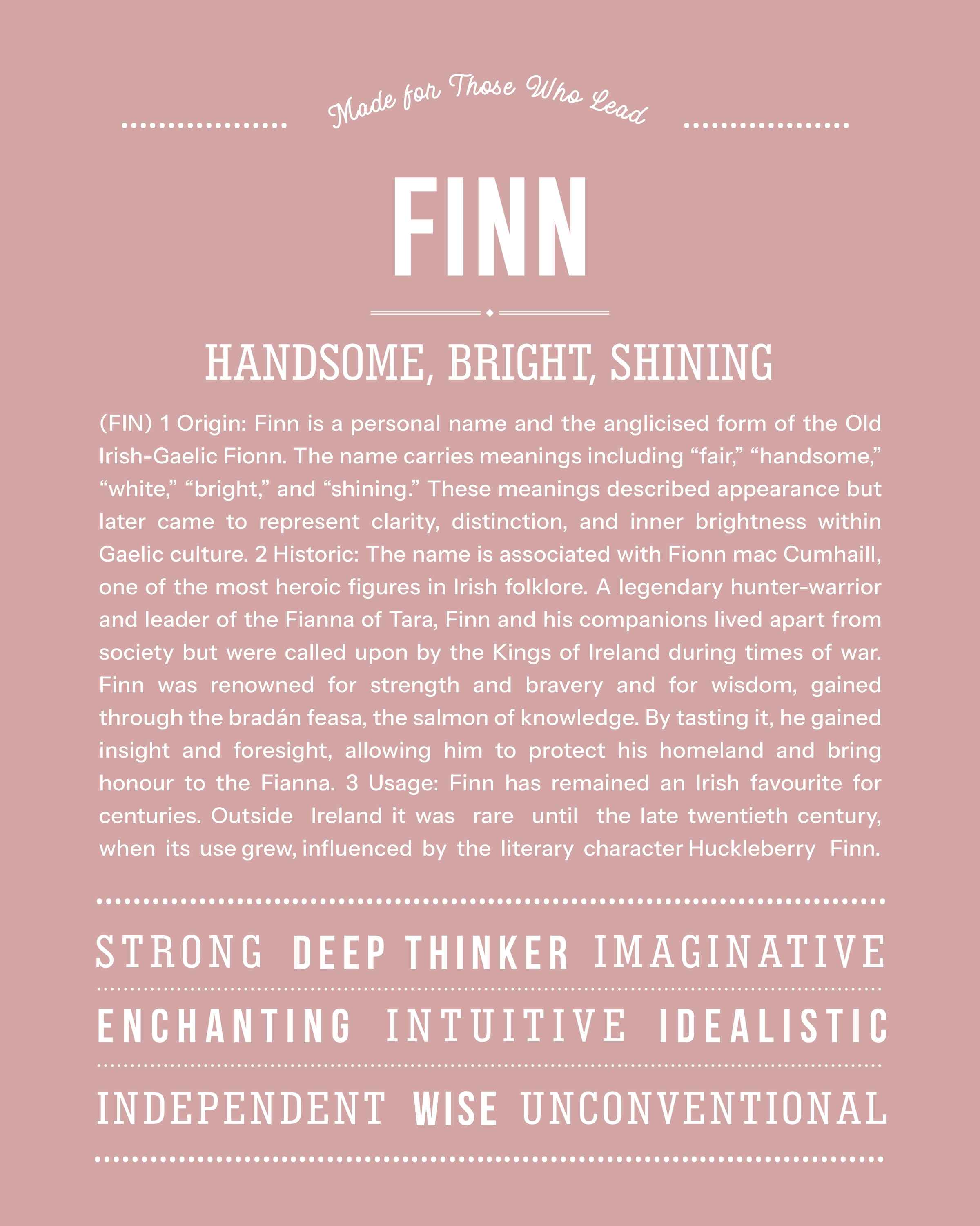 Finn | Personalised Name Meaning Print – Custom Name Art Gift