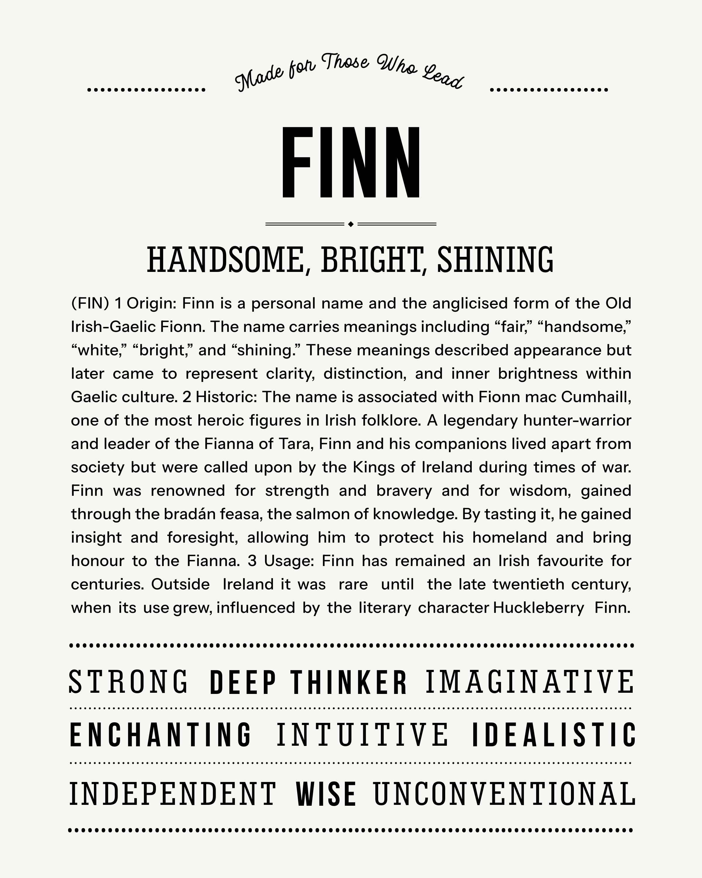 Finn | Personalised Name Meaning Print – Custom Name Art Gift