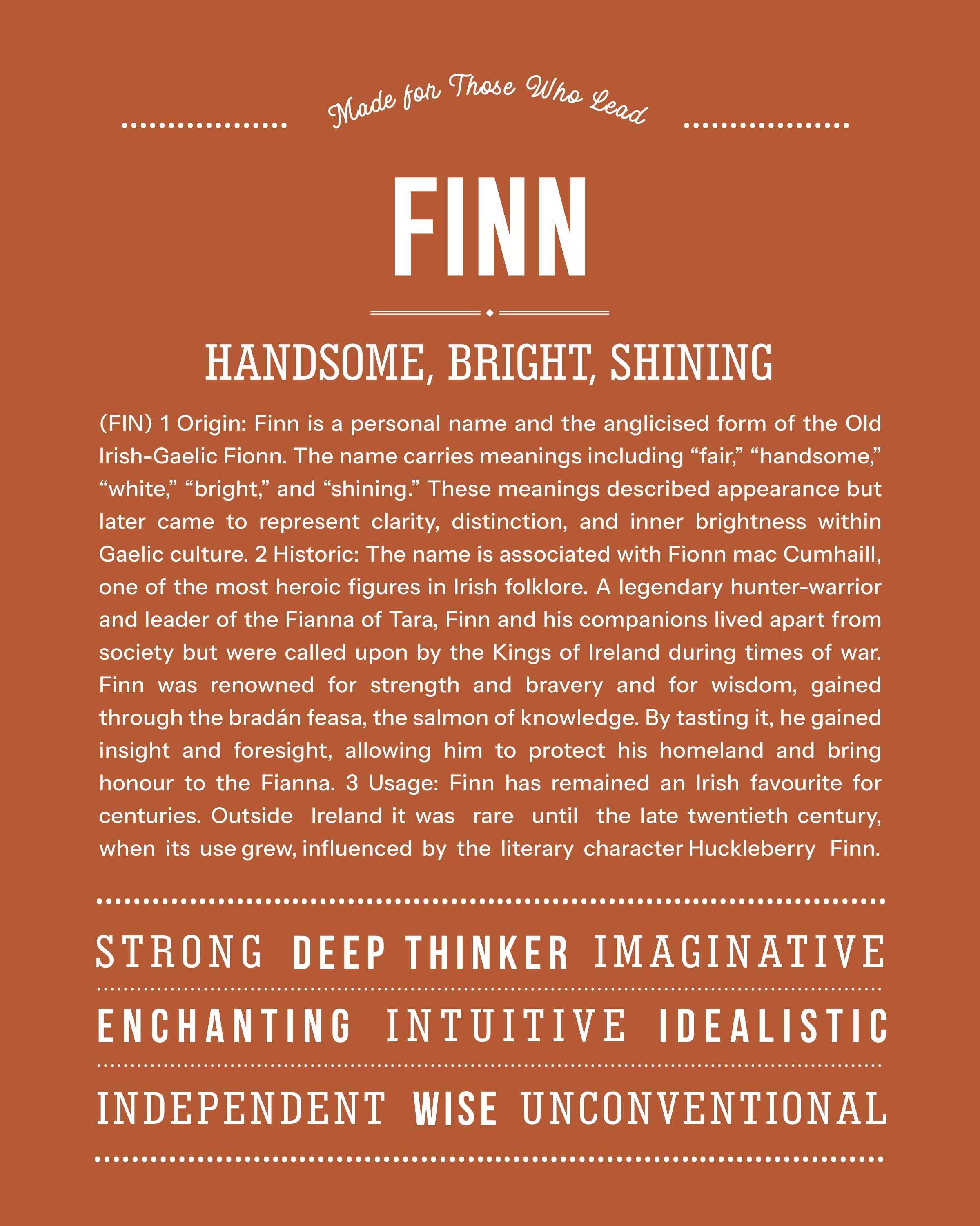 Finn | Personalised Name Meaning Print – Custom Name Art Gift