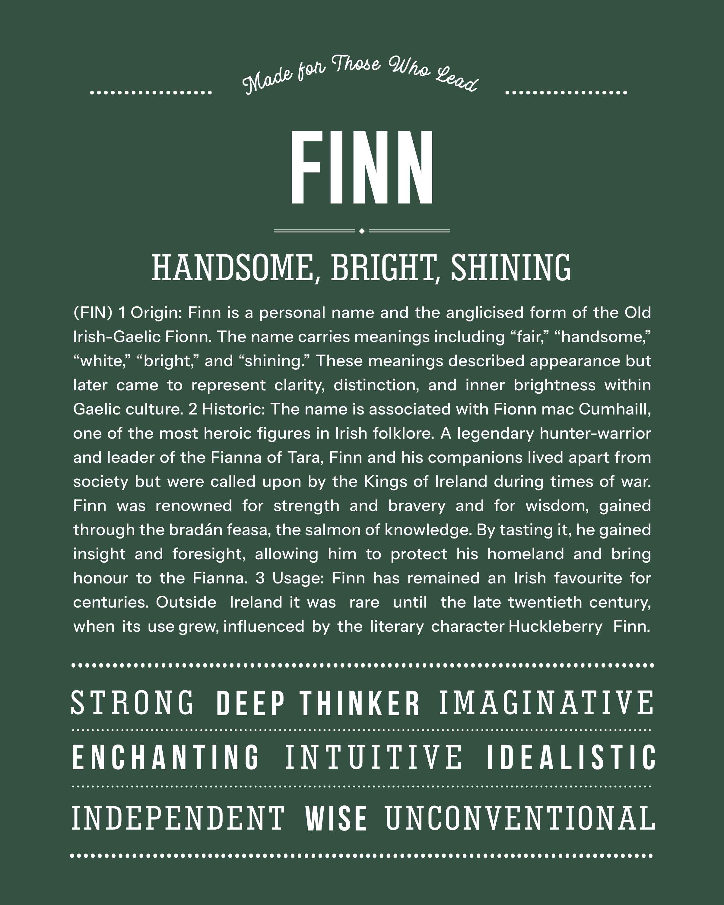 Finn | Personalised Name Meaning Print – Custom Name Art Gift