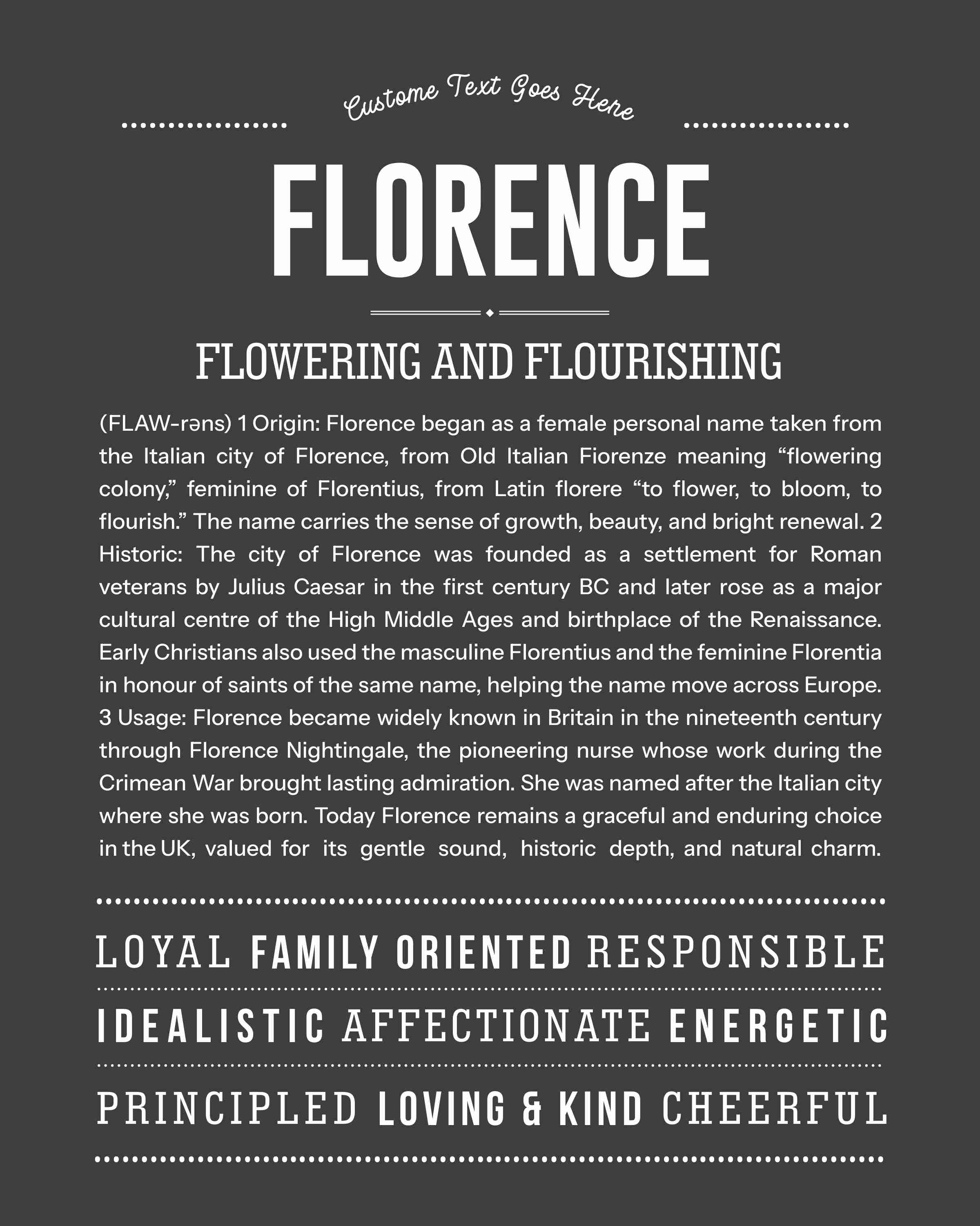 Florence | Personalised Name Meaning Print – Custom Name Art Gift