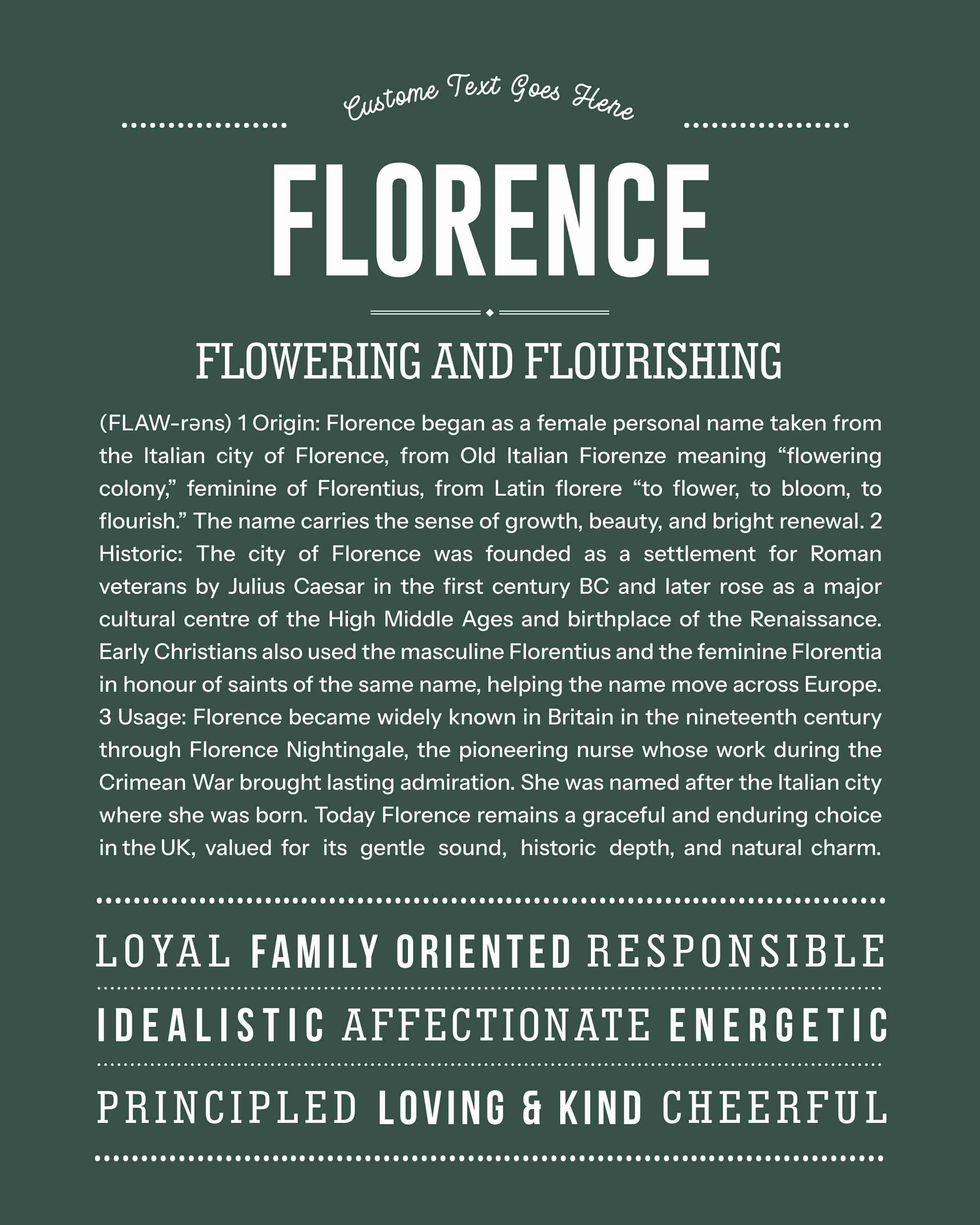 Florence | Personalised Name Meaning Print – Custom Name Art Gift