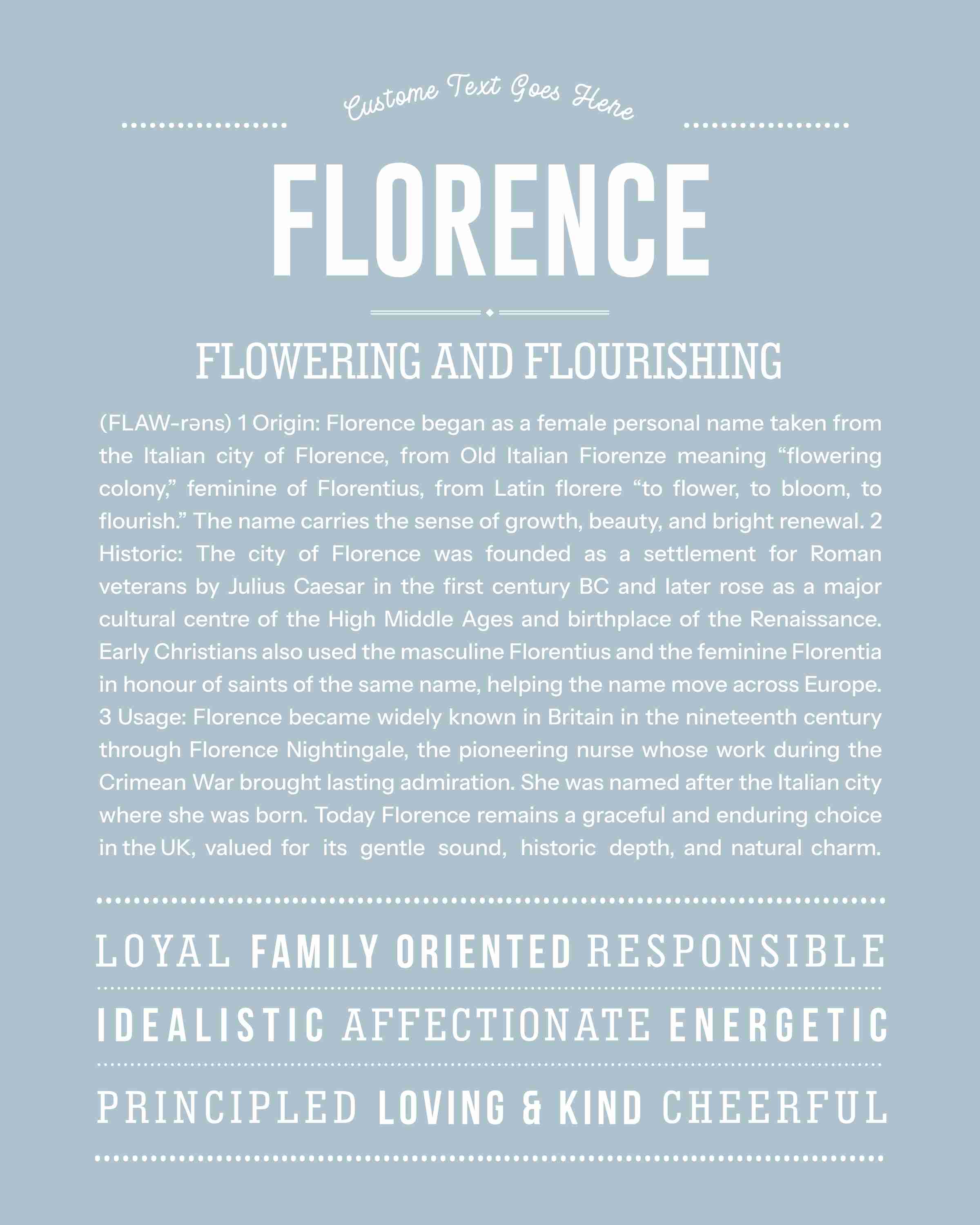 Florence | Personalised Name Meaning Print – Custom Name Art Gift