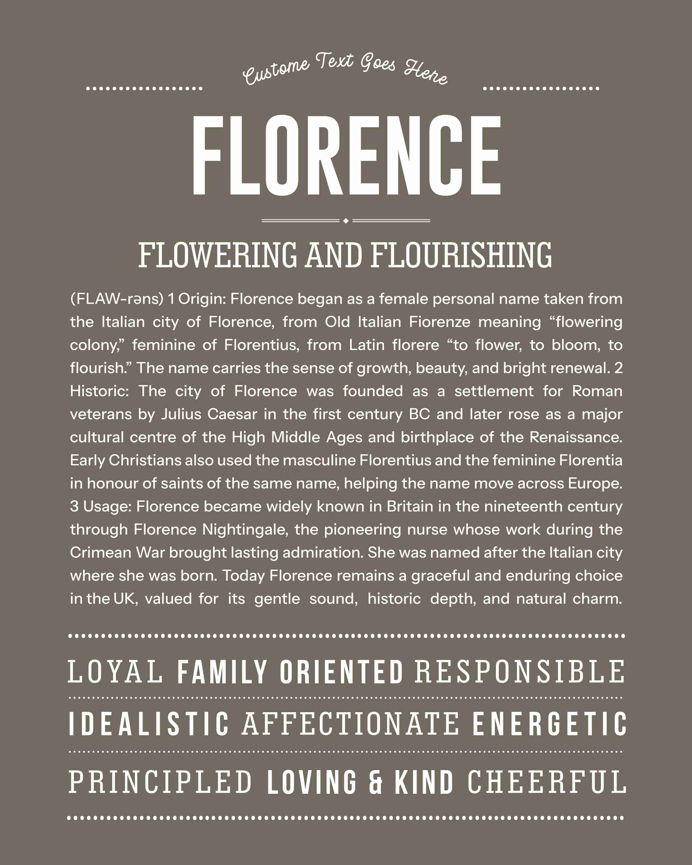 Florence | Personalised Name Meaning Print – Custom Name Art Gift
