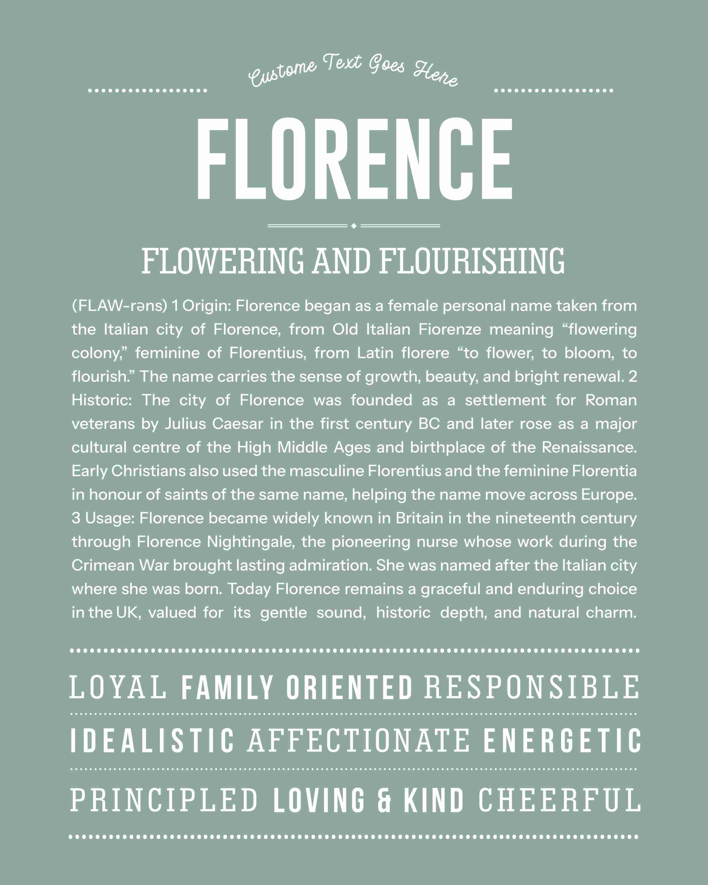 Florence | Personalised Name Meaning Print – Custom Name Art Gift
