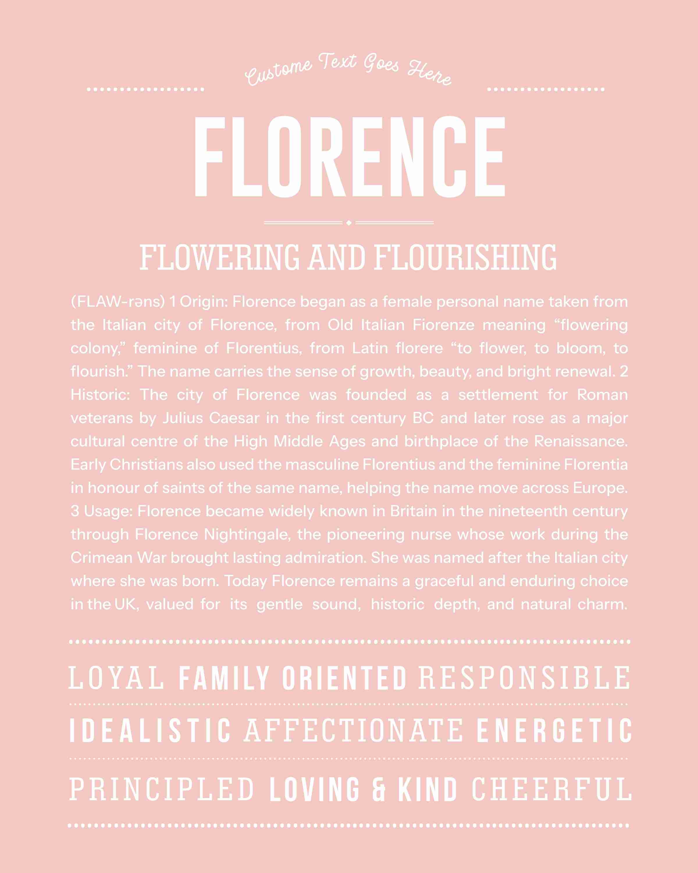 Florence | Personalised Name Meaning Print – Custom Name Art Gift