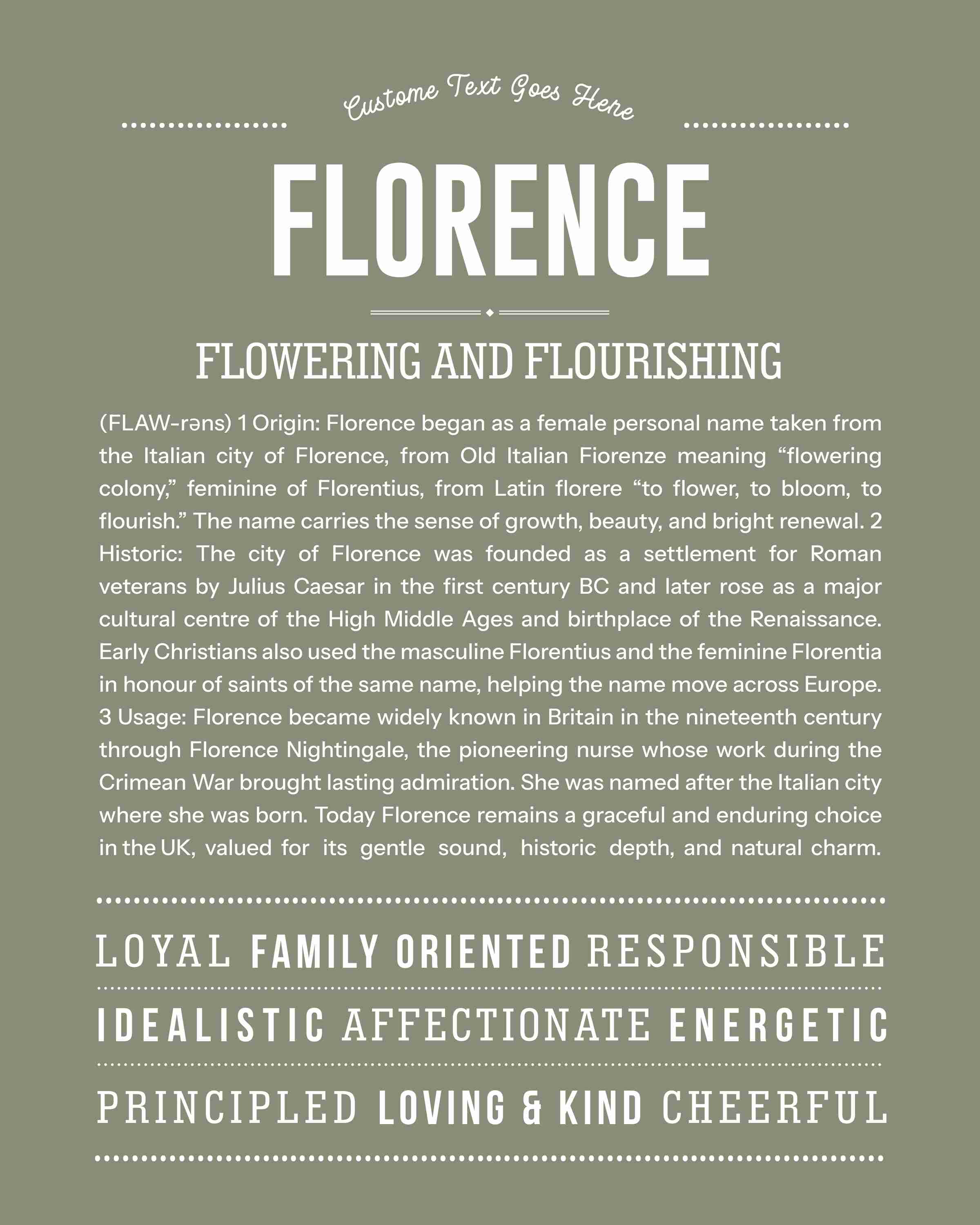 Florence | Personalised Name Meaning Print – Custom Name Art Gift