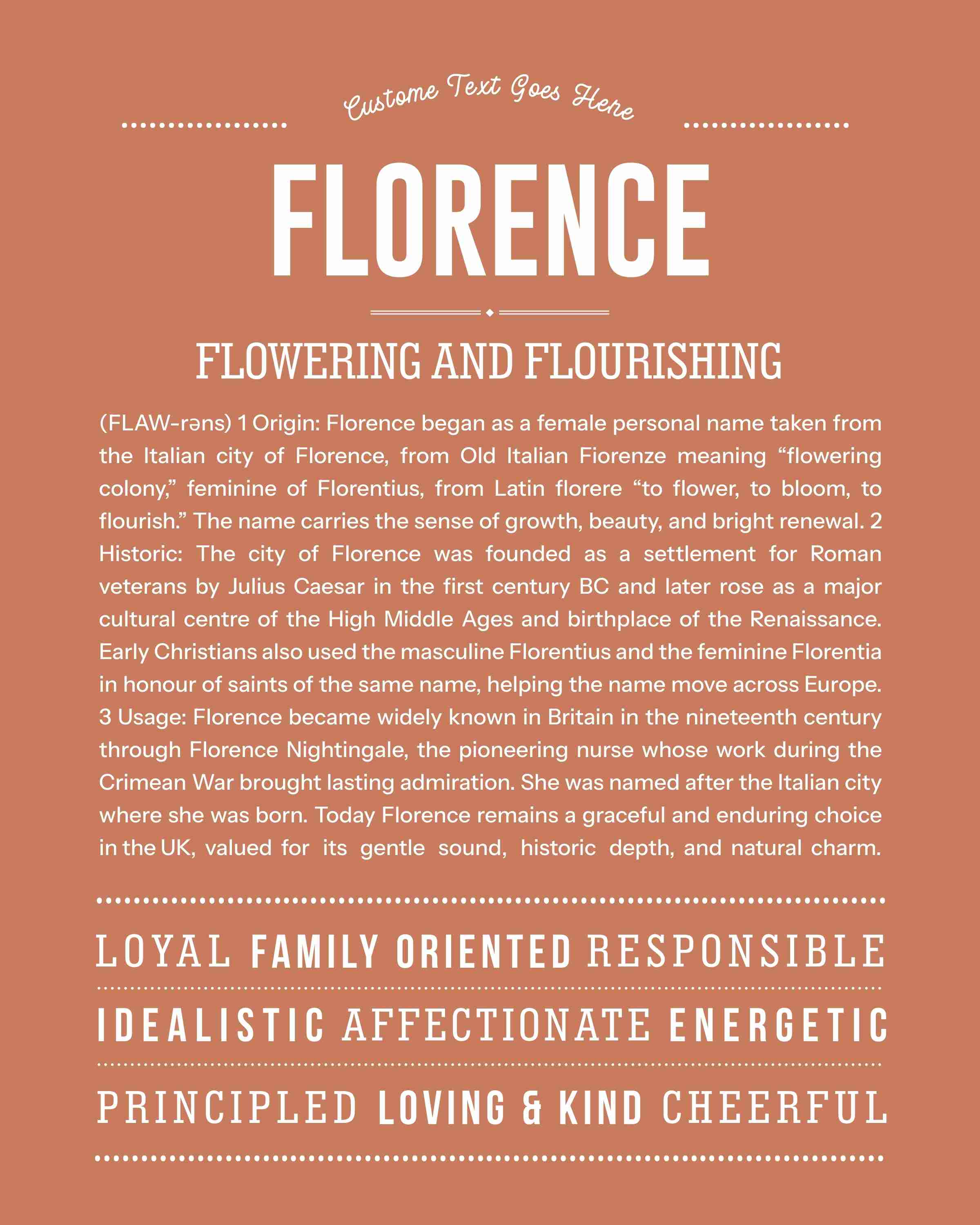 Florence | Personalised Name Meaning Print – Custom Name Art Gift
