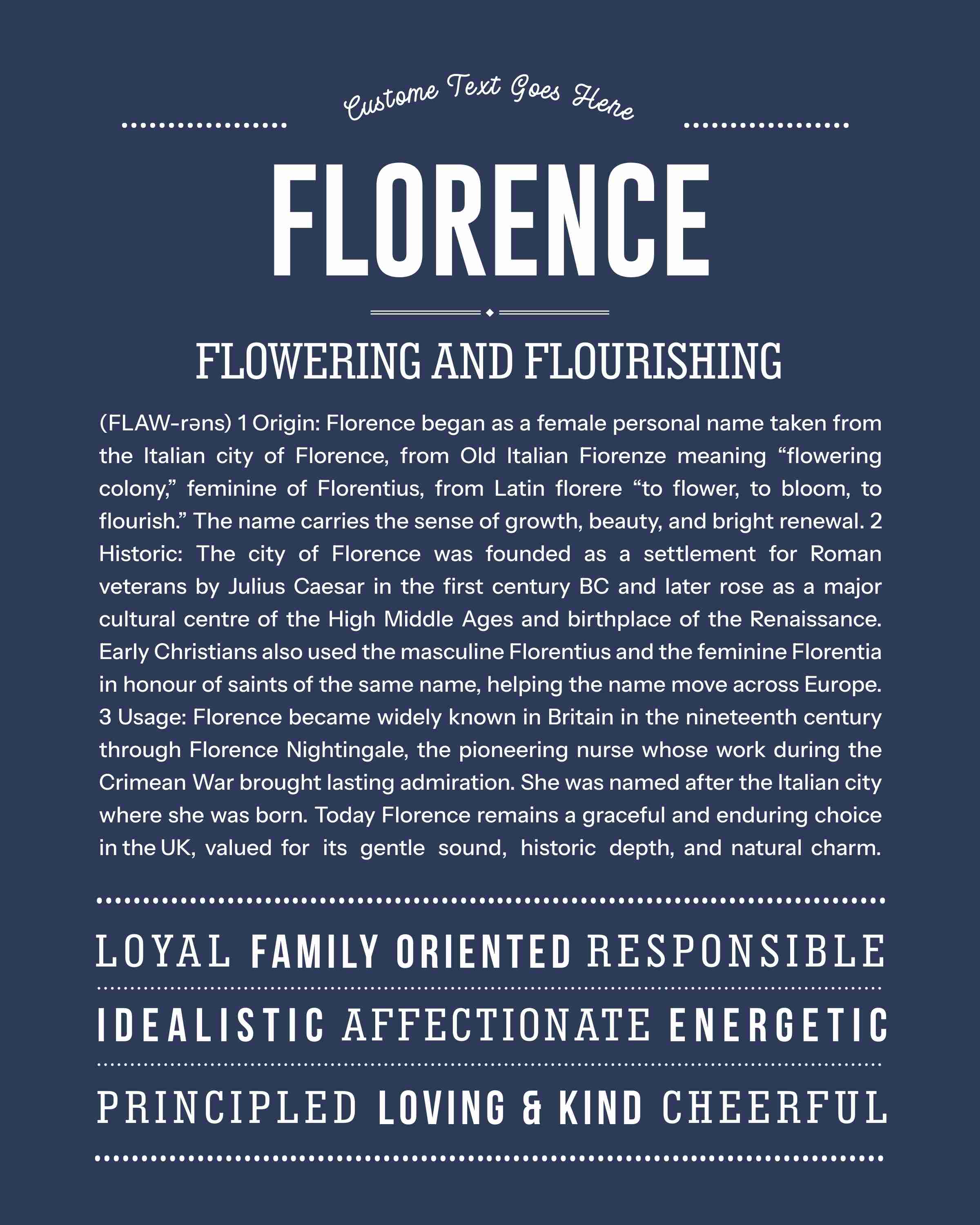 Florence | Personalised Name Meaning Print – Custom Name Art Gift