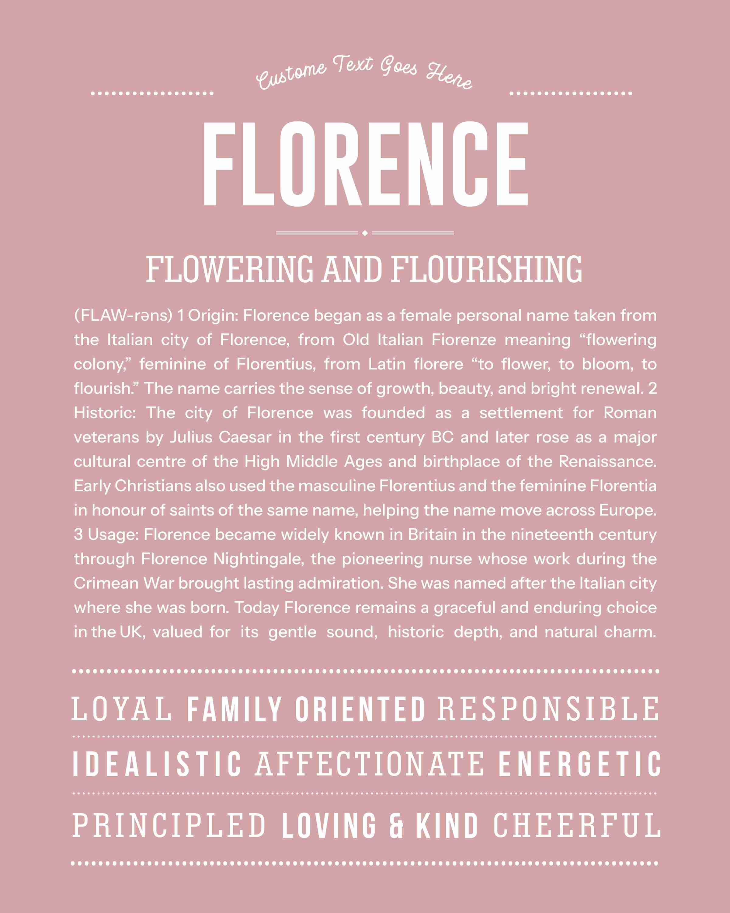 Florence | Personalised Name Meaning Print – Custom Name Art Gift