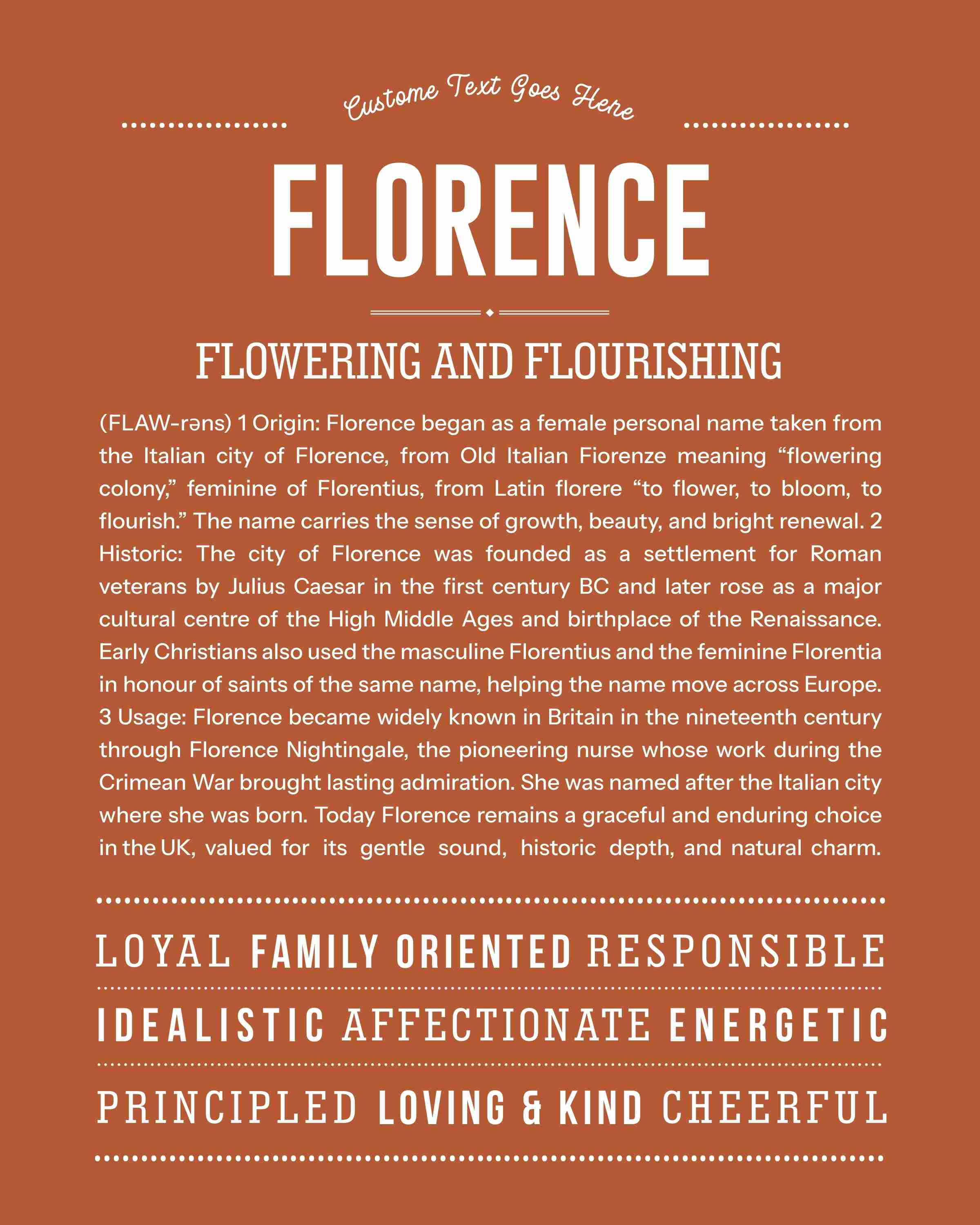 Florence | Personalised Name Meaning Print – Custom Name Art Gift