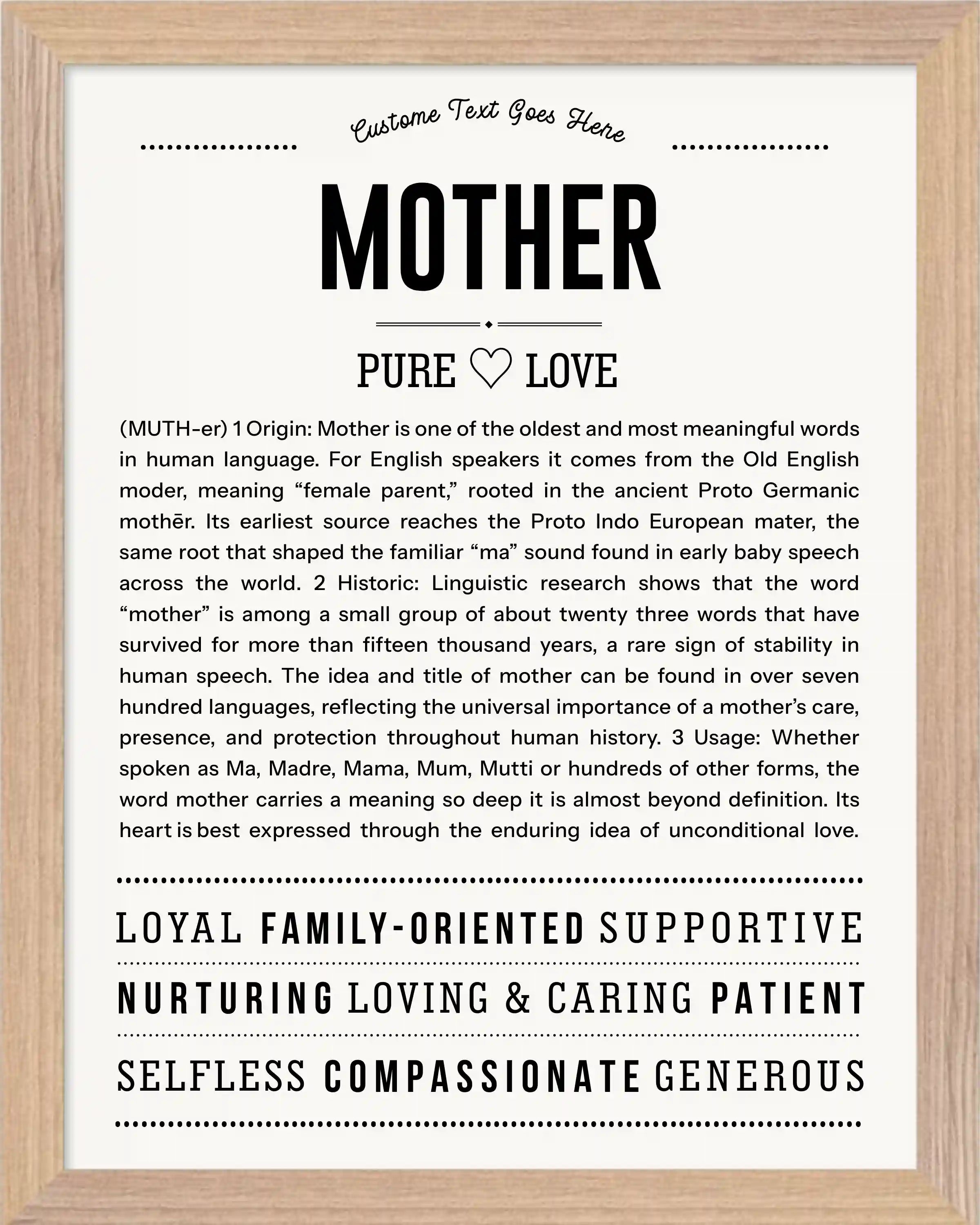 Mother | Personalised Name Meaning Print – Custom Name Art Gift