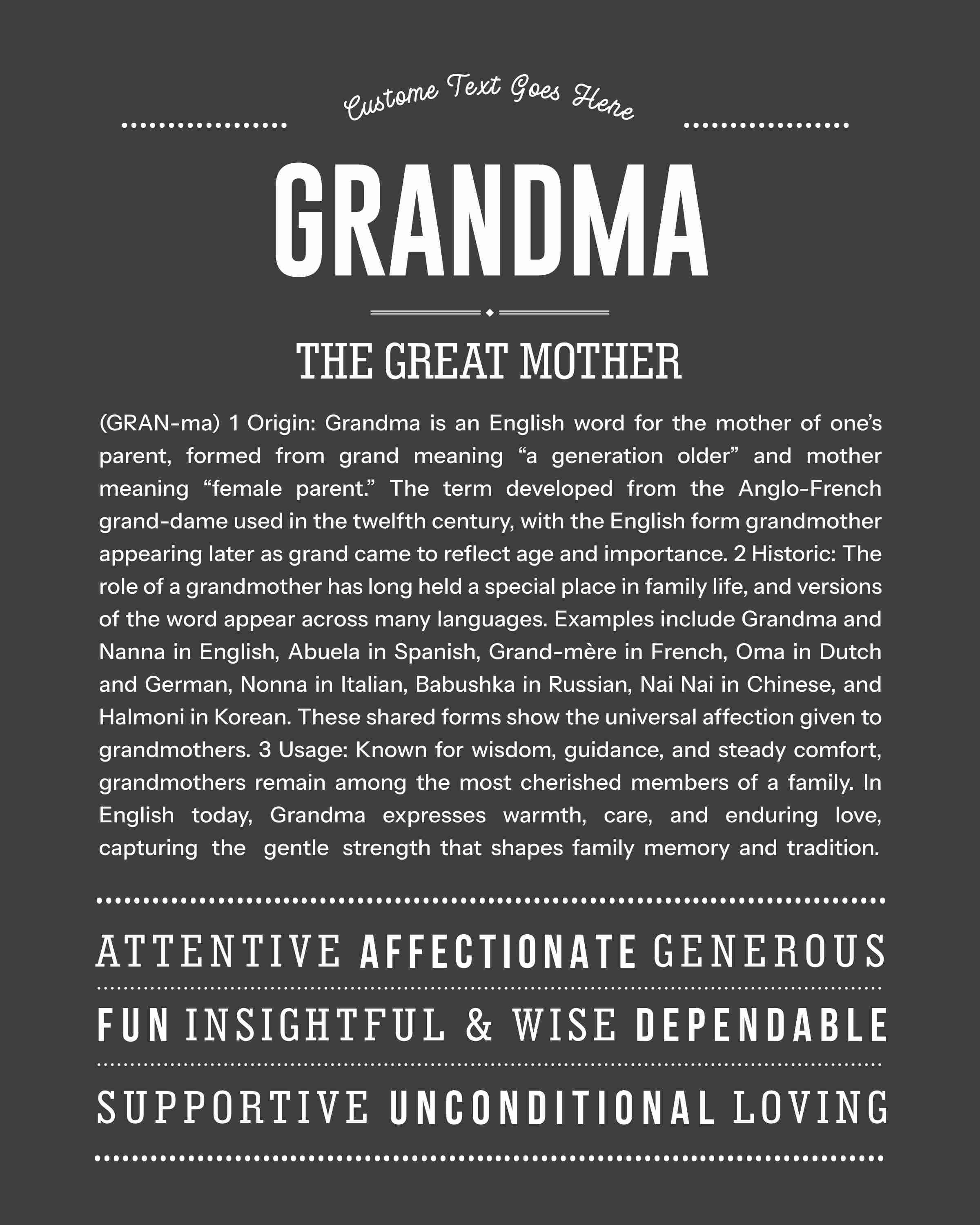 Grandma | Personalised Name Meaning Print – Custom Name Art Gift