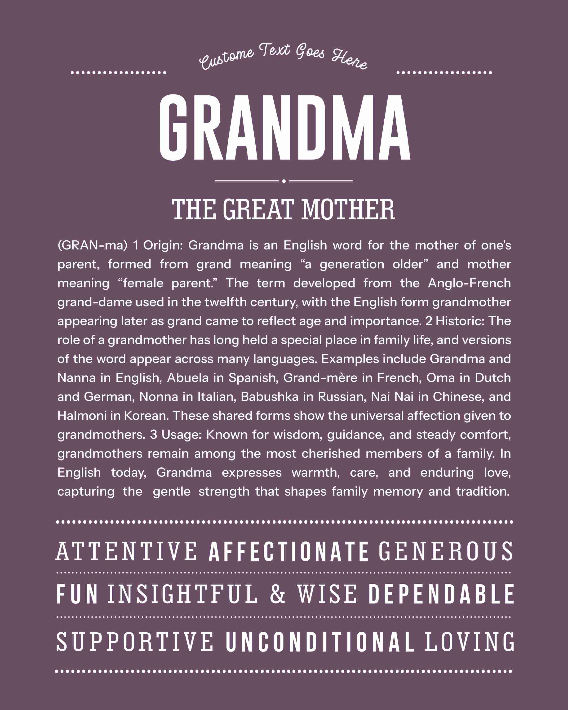 Grandma | Personalised Name Meaning Print – Custom Name Art Gift