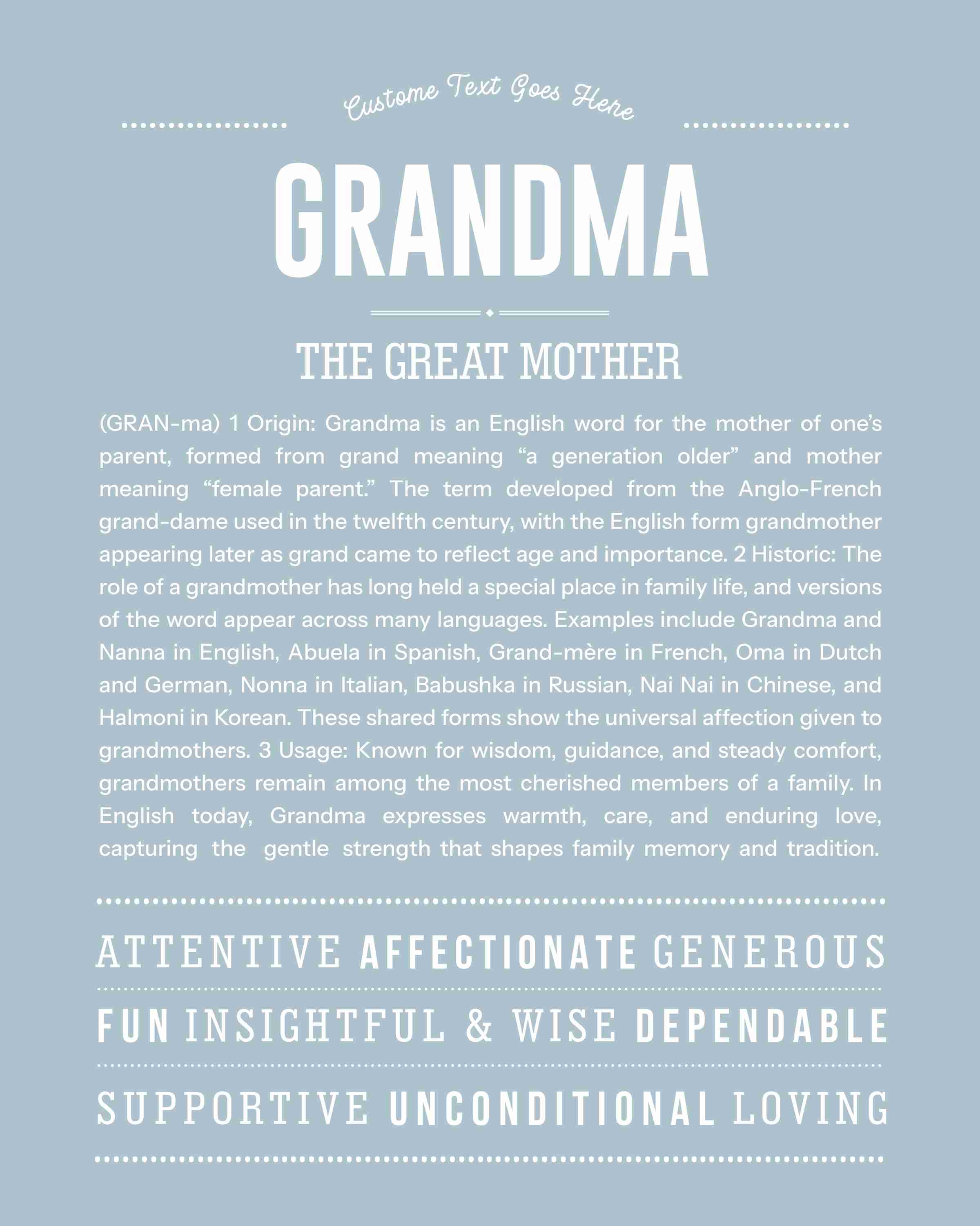 Grandma | Personalised Name Meaning Print – Custom Name Art Gift