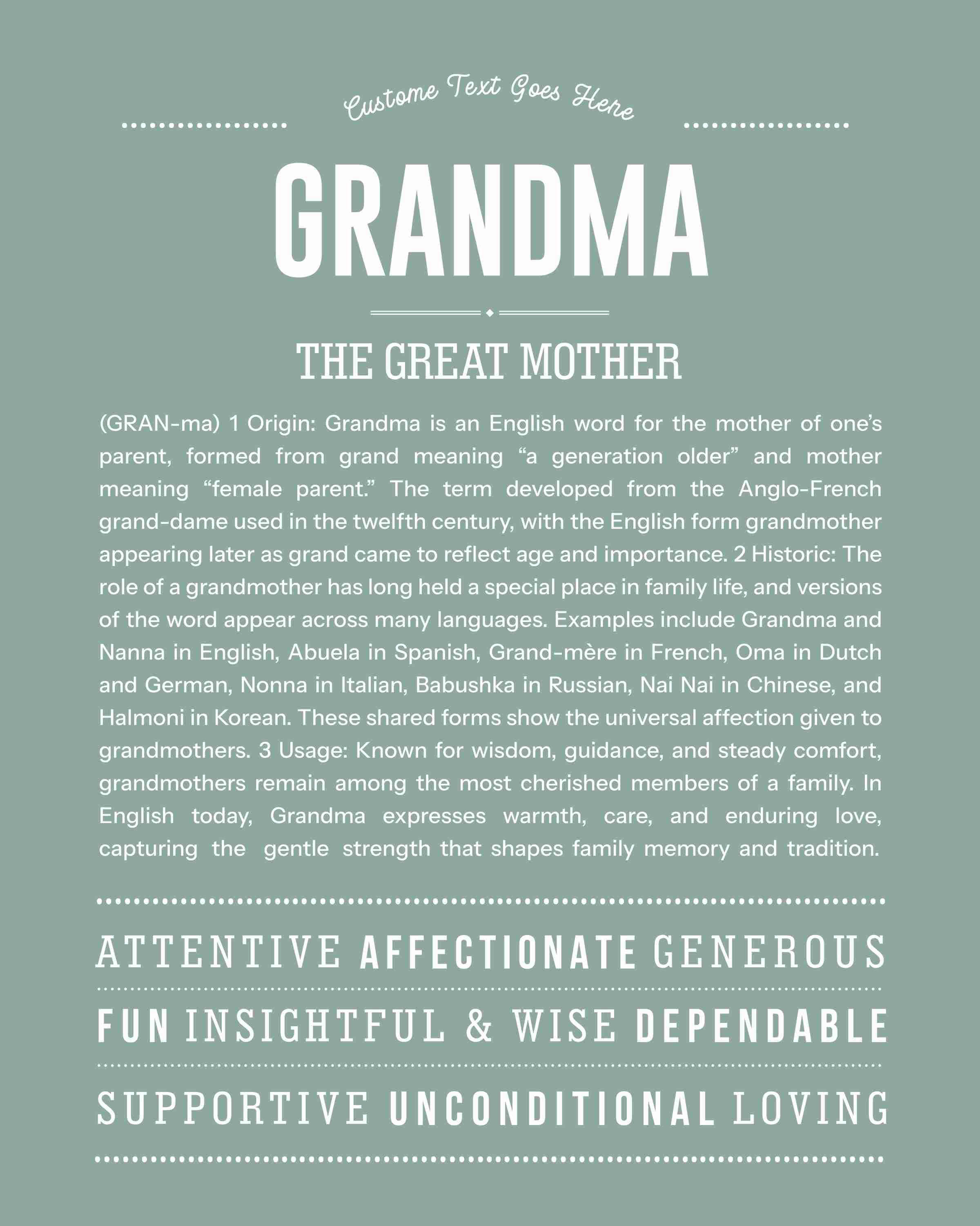 Grandma | Personalised Name Meaning Print – Custom Name Art Gift
