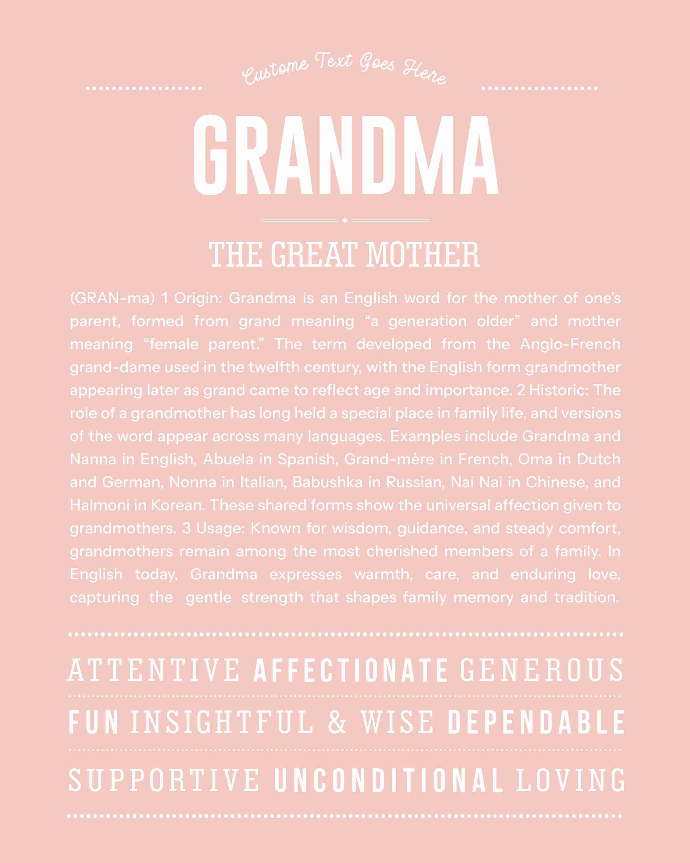 Grandma | Personalised Name Meaning Print – Custom Name Art Gift