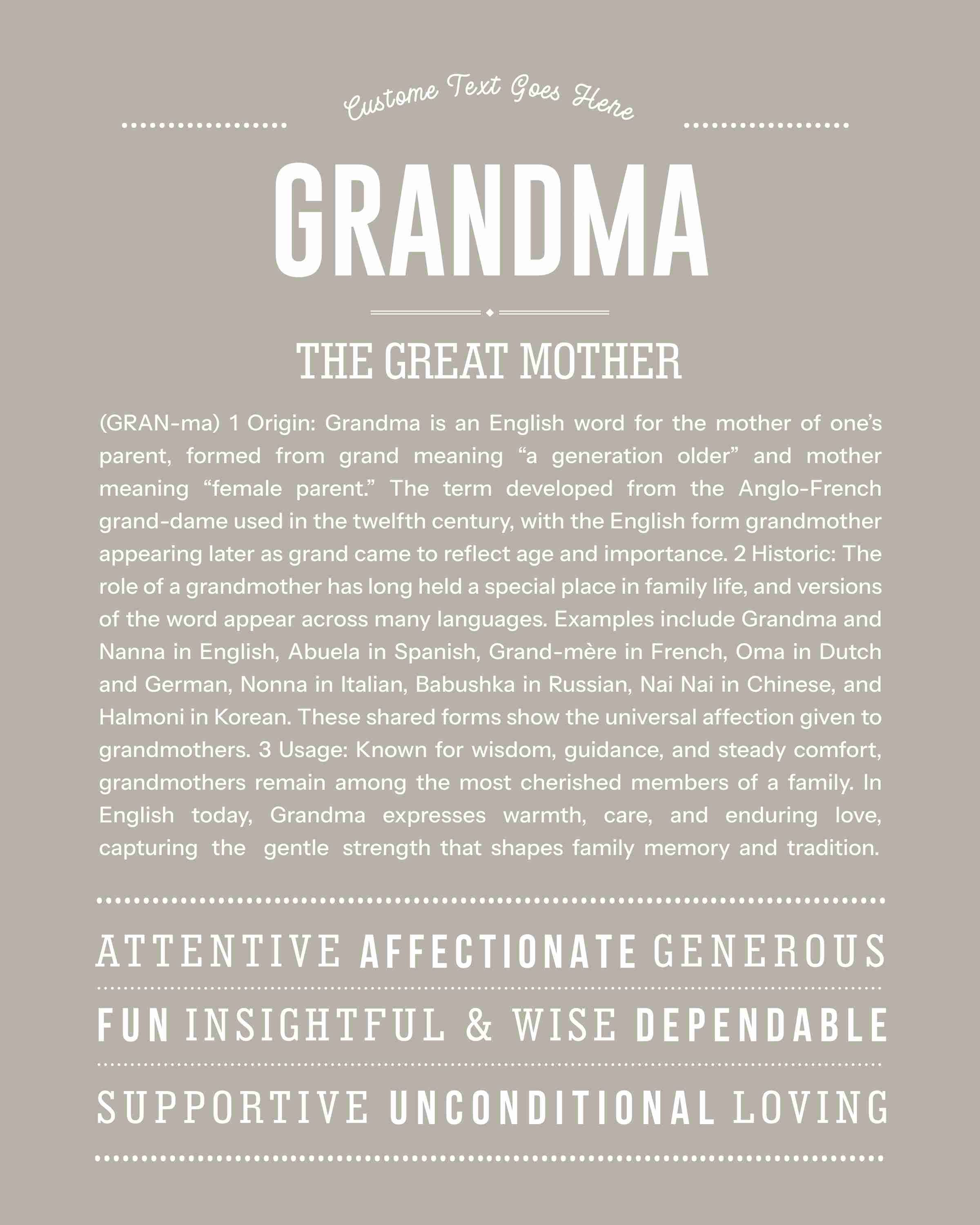 Grandma | Personalised Name Meaning Print – Custom Name Art Gift