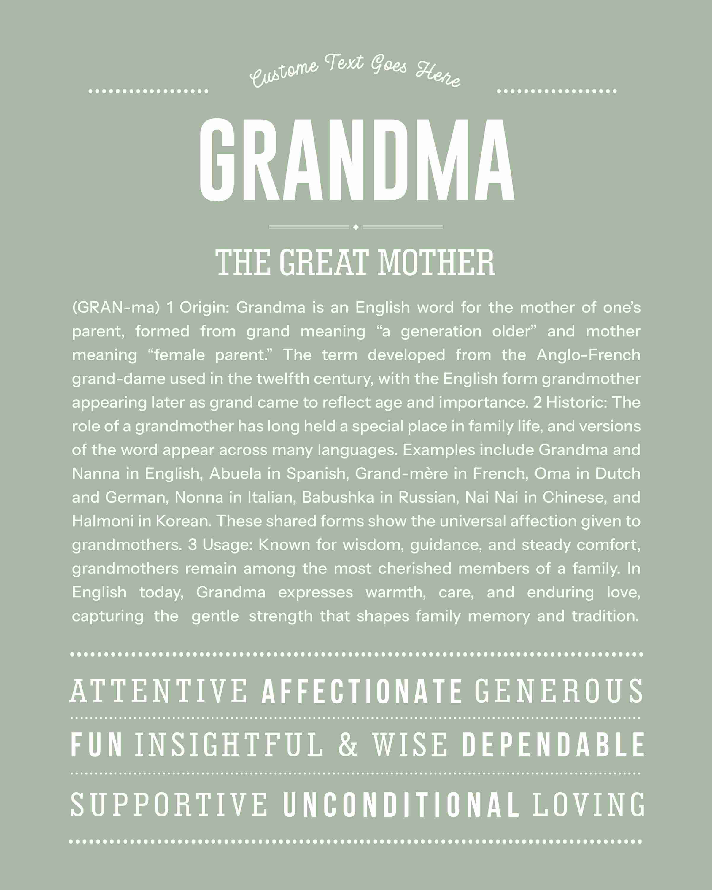 Grandma | Personalised Name Meaning Print – Custom Name Art Gift