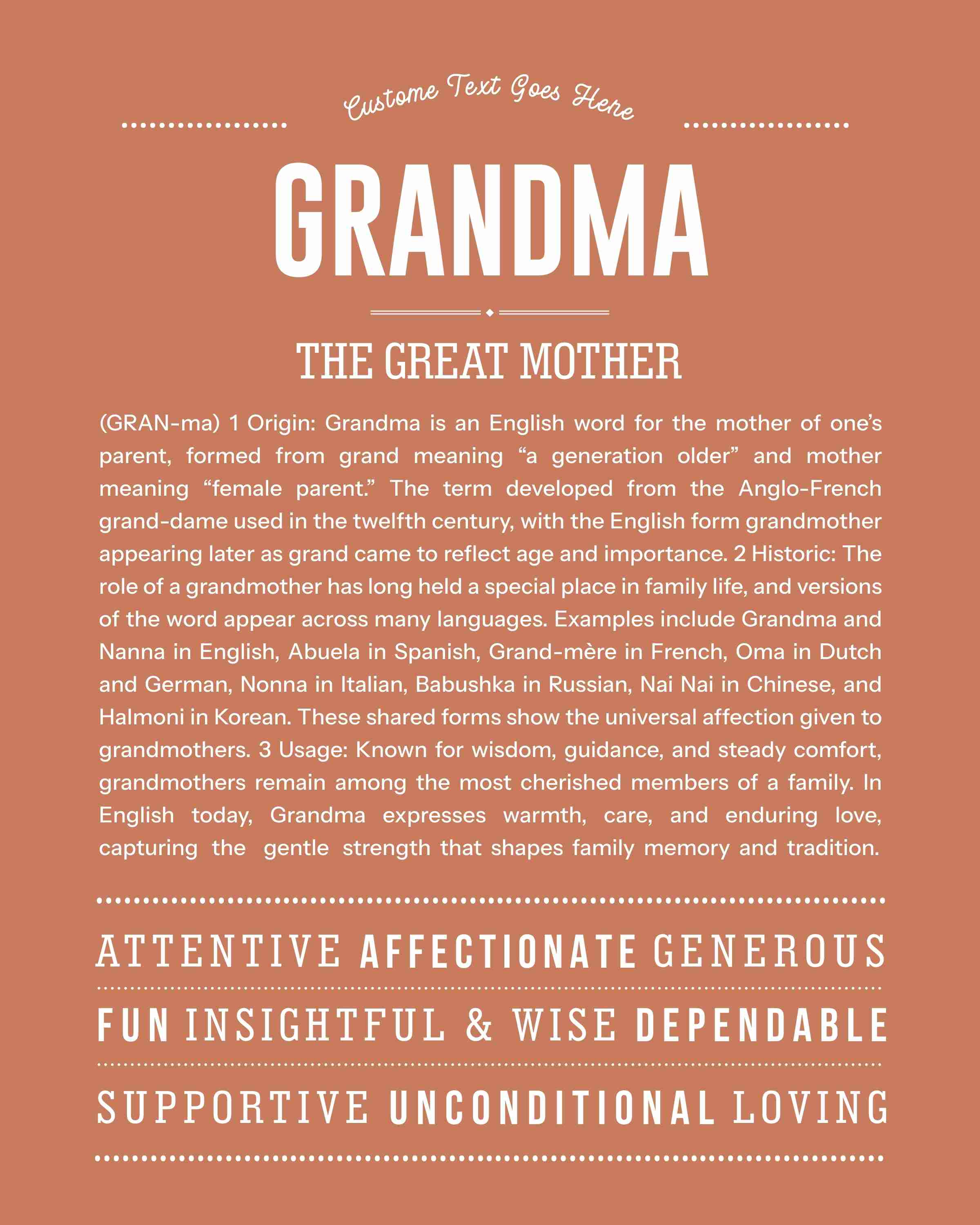 Grandma | Personalised Name Meaning Print – Custom Name Art Gift