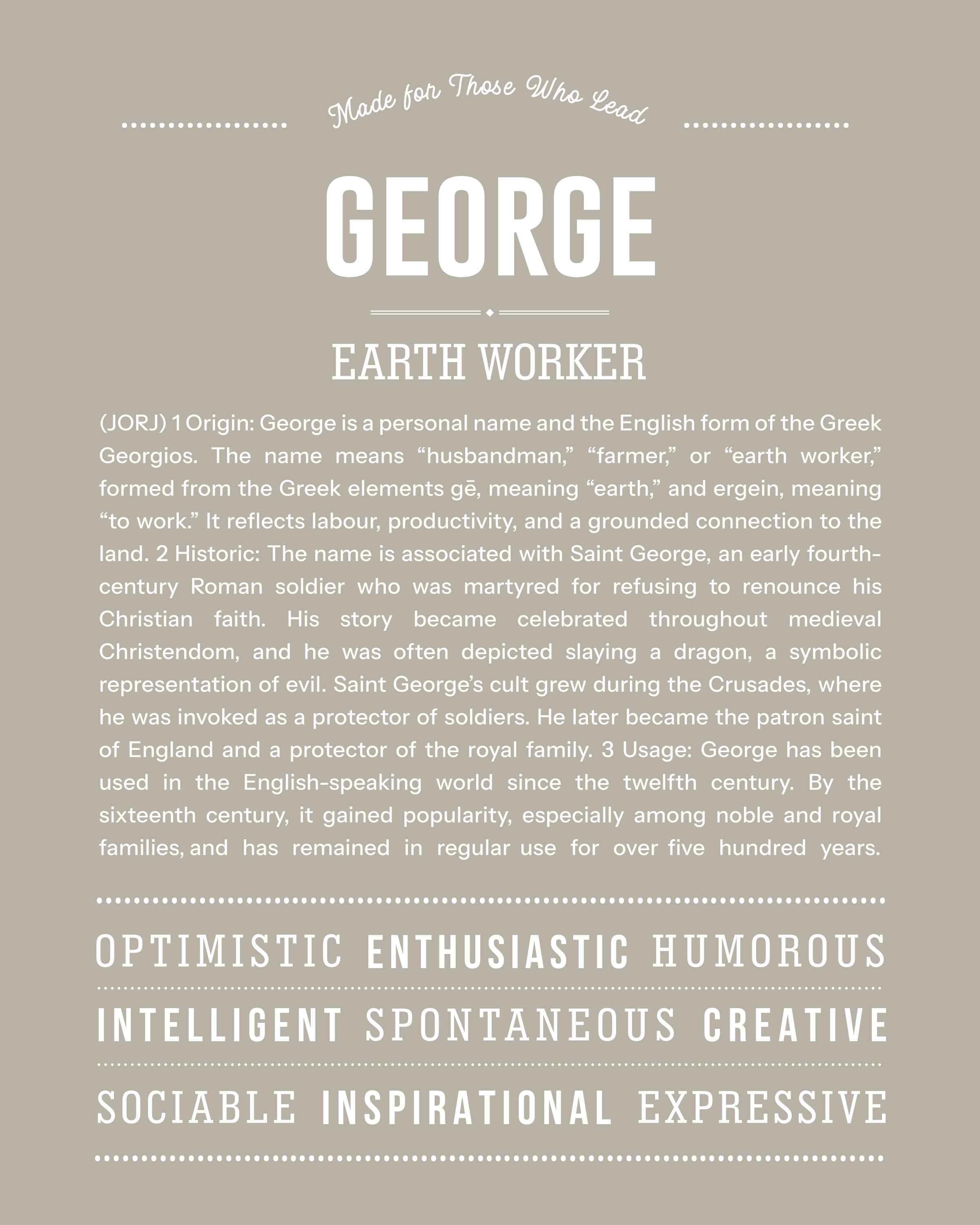 George | Personalised Name Meaning Print – Custom Name Art Gift