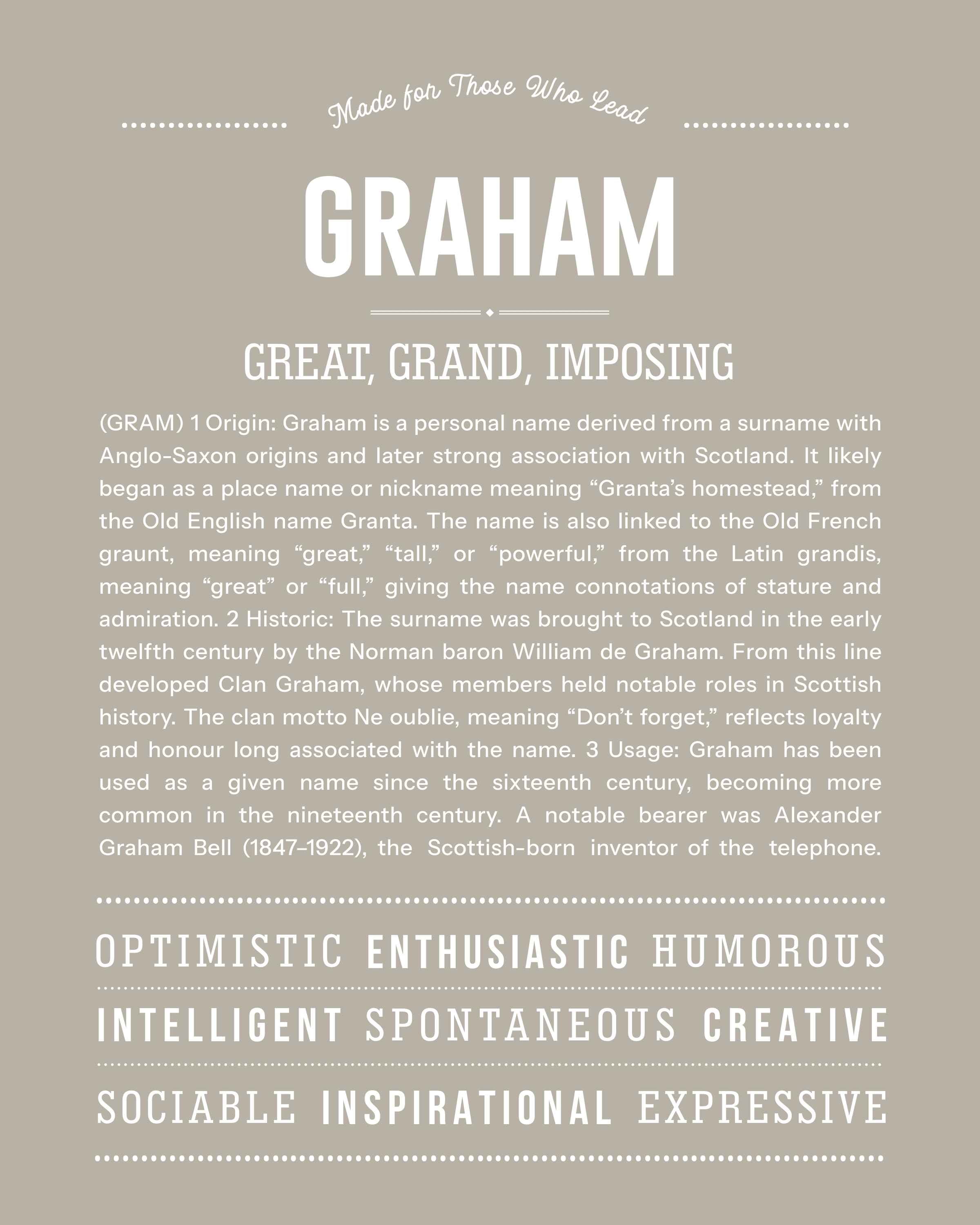 Graham | Personalised Name Meaning Print – Custom Name Art Gift