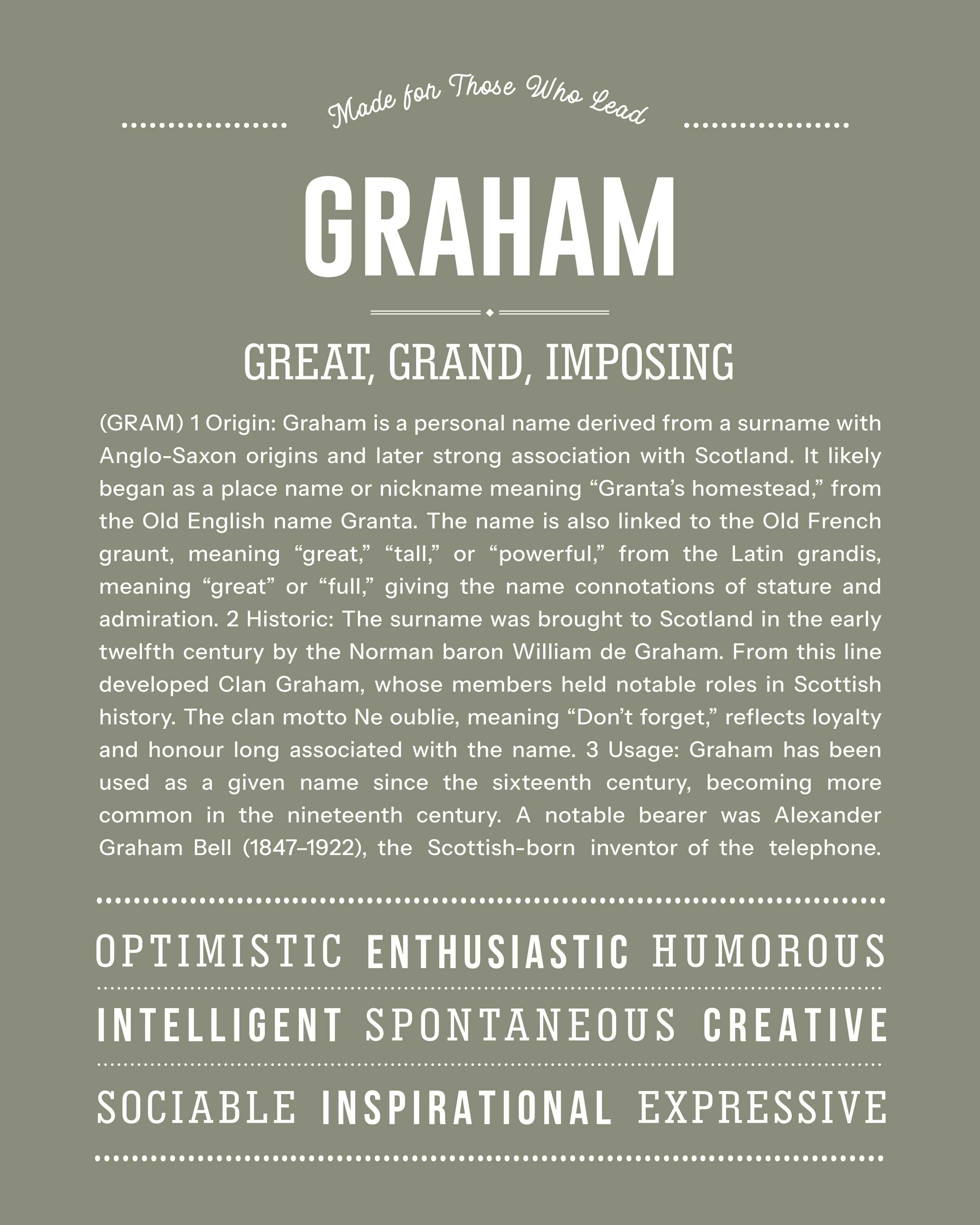 Graham | Personalised Name Meaning Print – Custom Name Art Gift