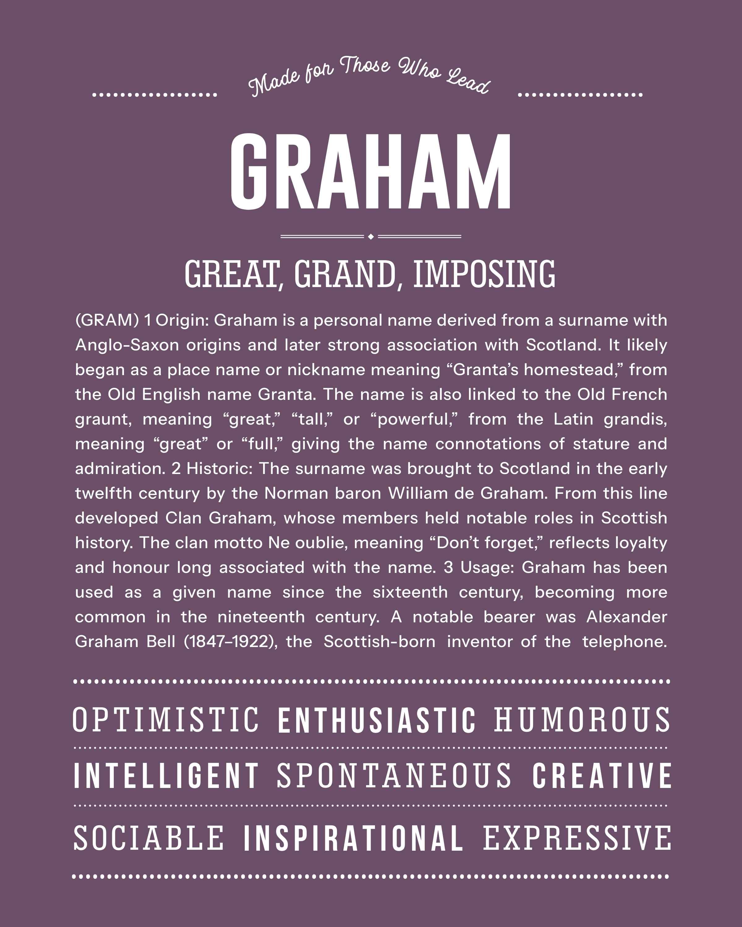 Graham | Personalised Name Meaning Print – Custom Name Art Gift