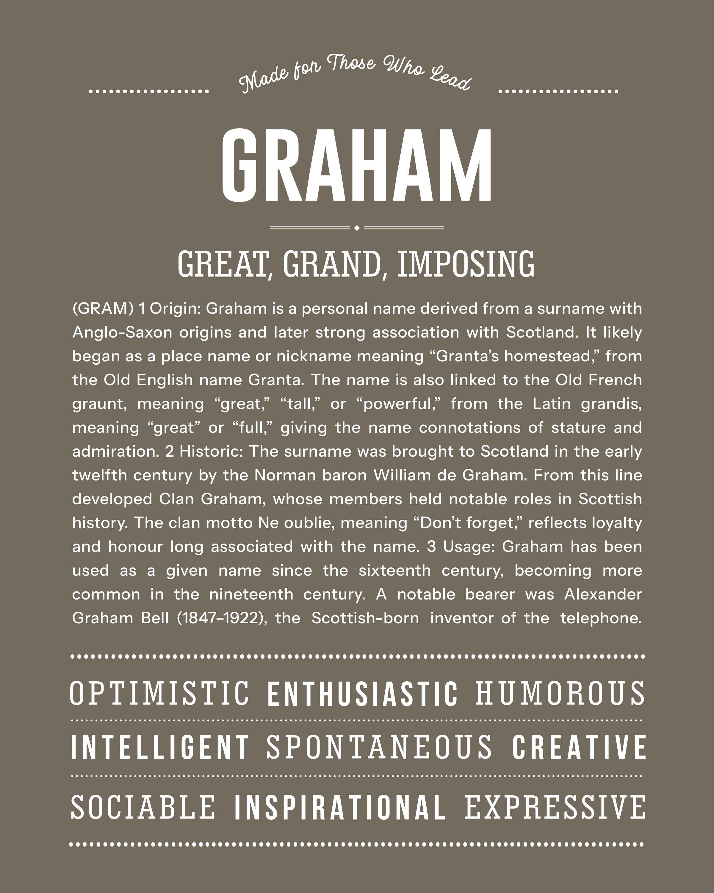 Graham | Personalised Name Meaning Print – Custom Name Art Gift