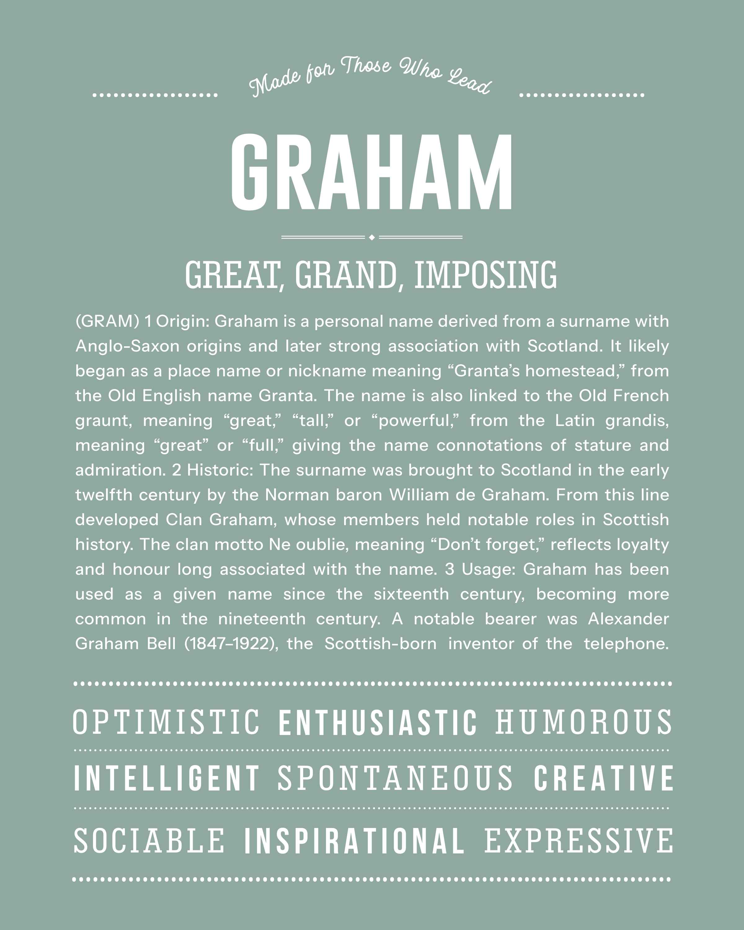 Graham | Personalised Name Meaning Print – Custom Name Art Gift