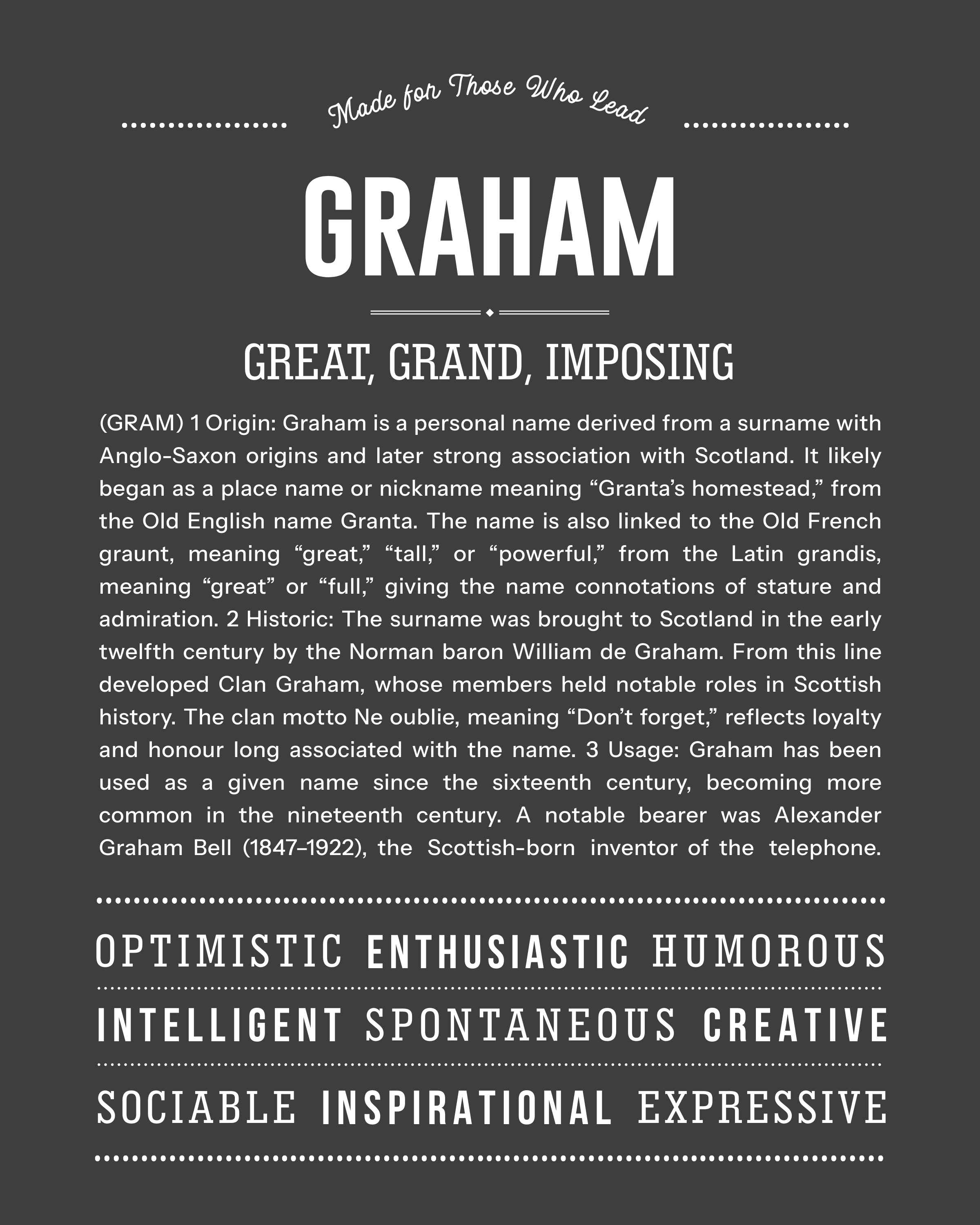 Graham | Personalised Name Meaning Print – Custom Name Art Gift
