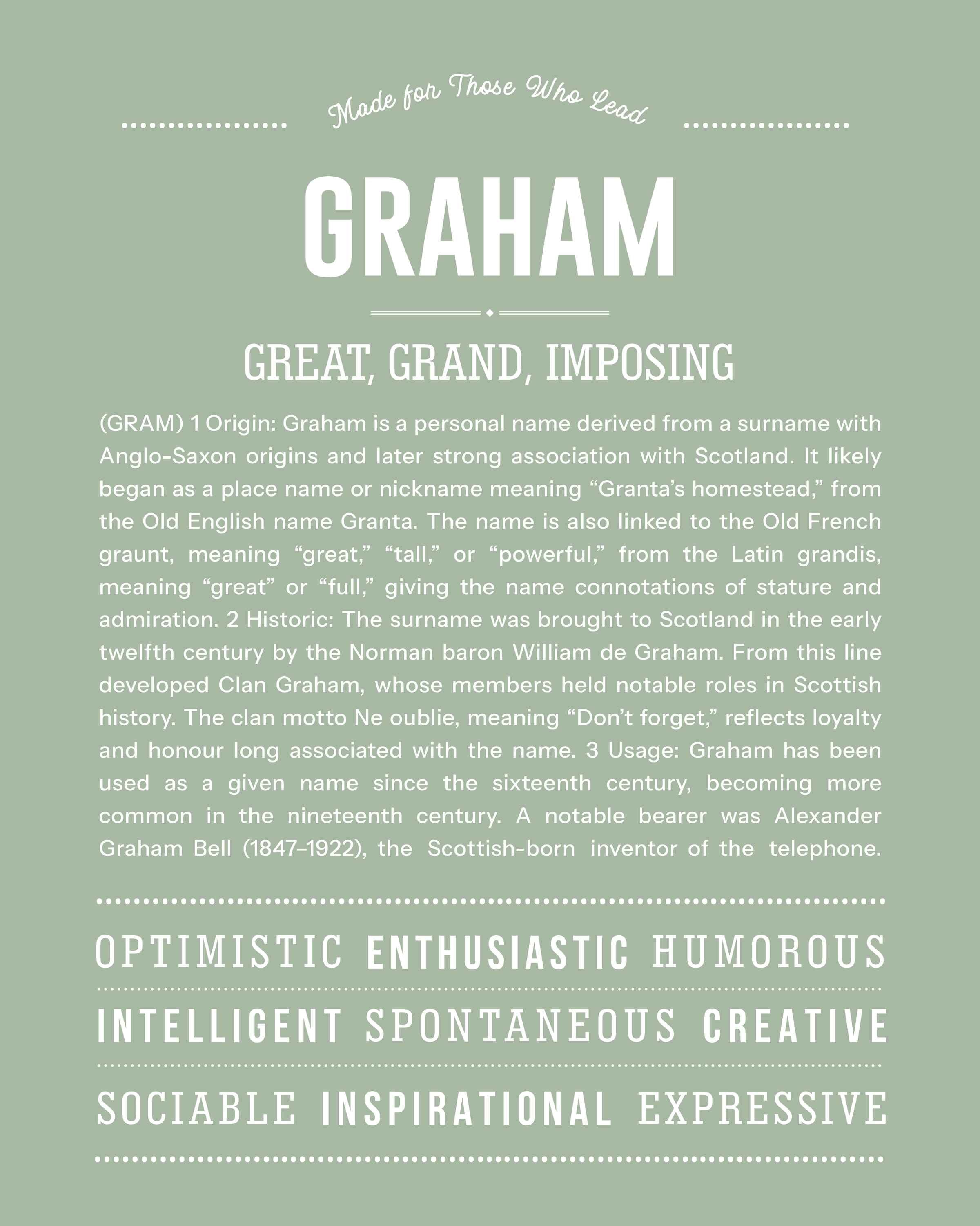 Graham | Personalised Name Meaning Print – Custom Name Art Gift
