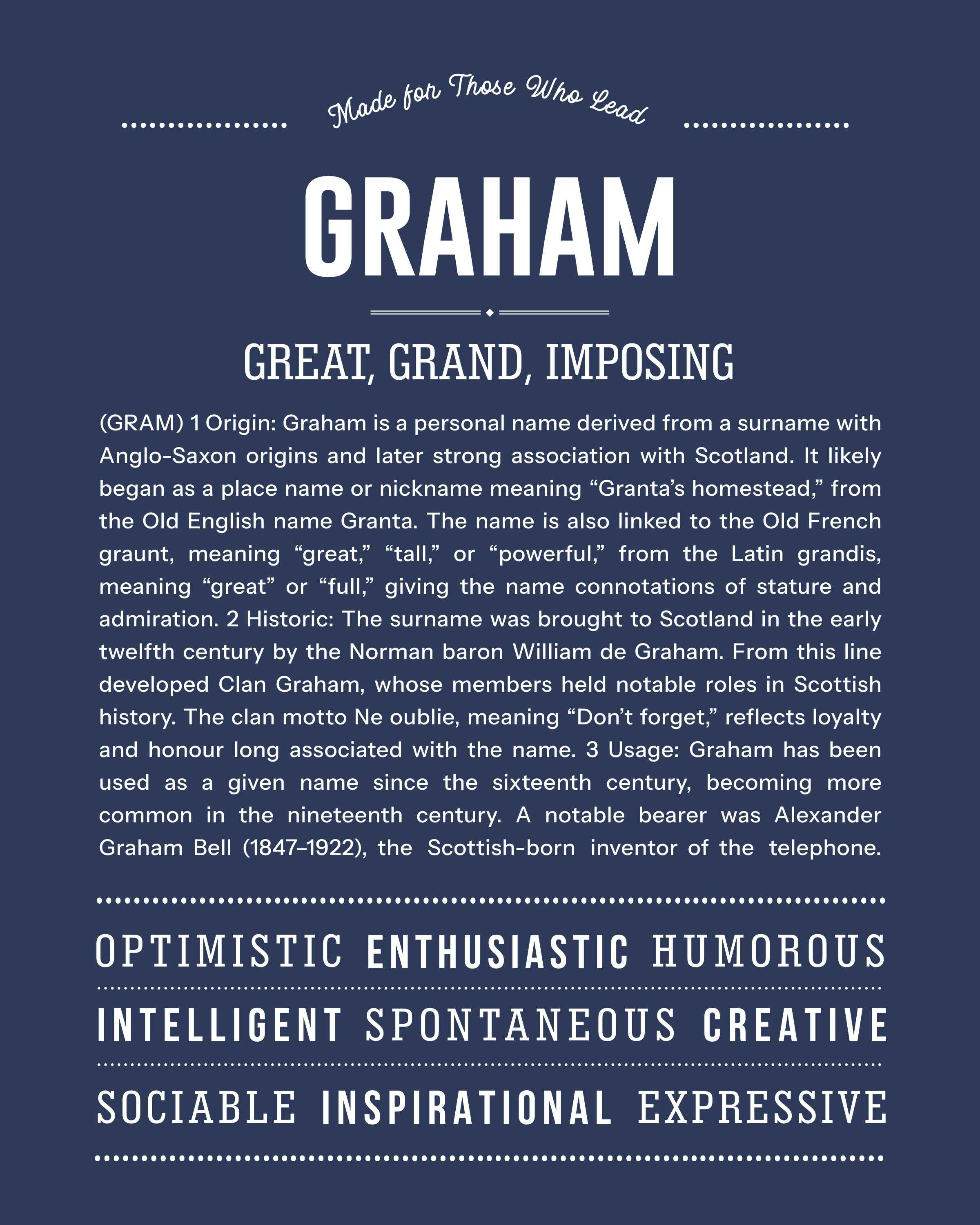 Graham | Personalised Name Meaning Print – Custom Name Art Gift