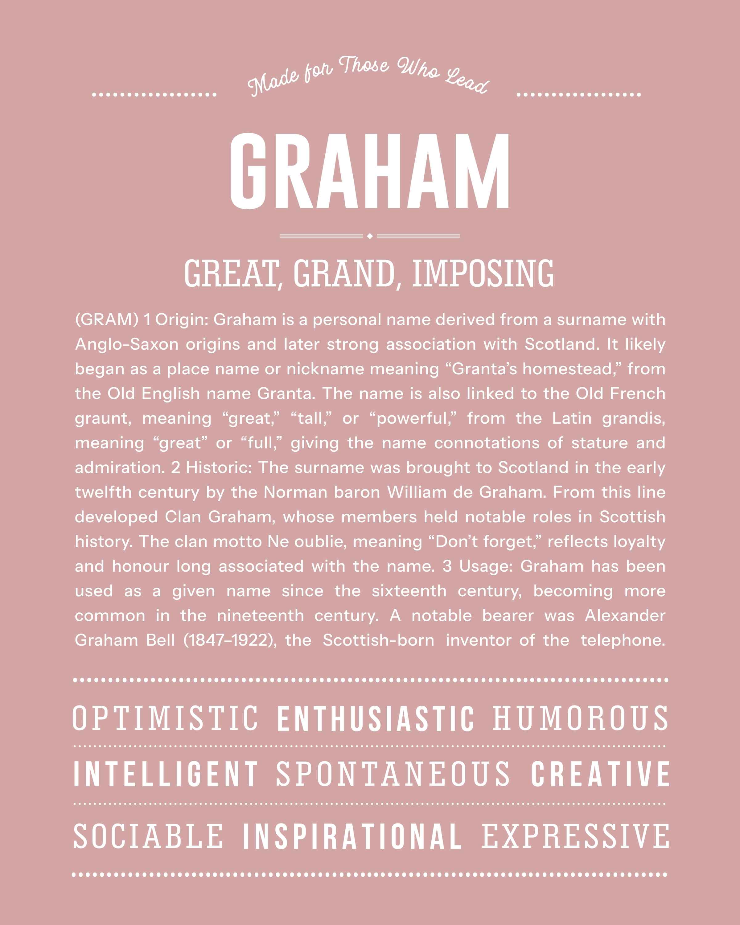 Graham | Personalised Name Meaning Print – Custom Name Art Gift