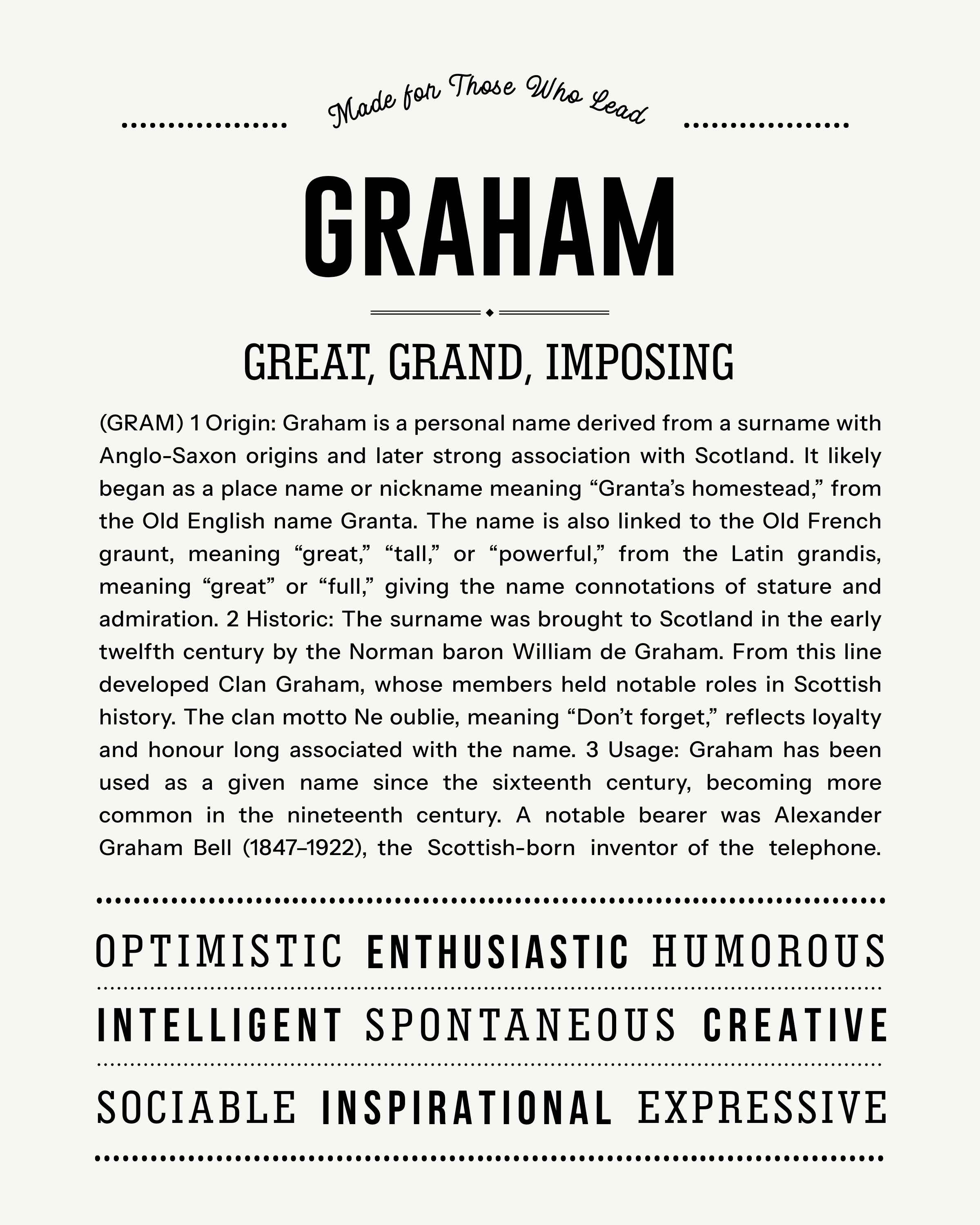 Graham | Personalised Name Meaning Print – Custom Name Art Gift
