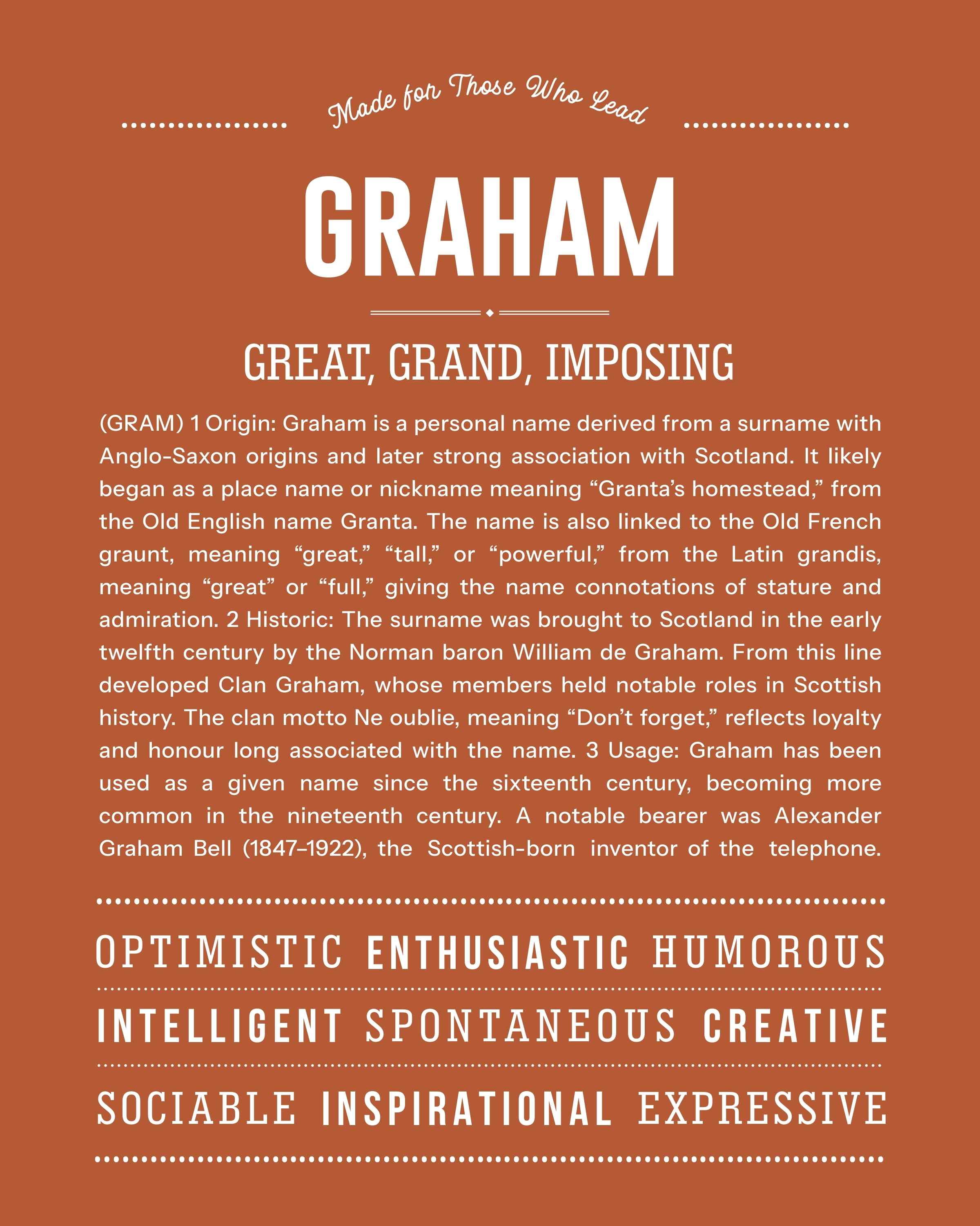 Graham | Personalised Name Meaning Print – Custom Name Art Gift