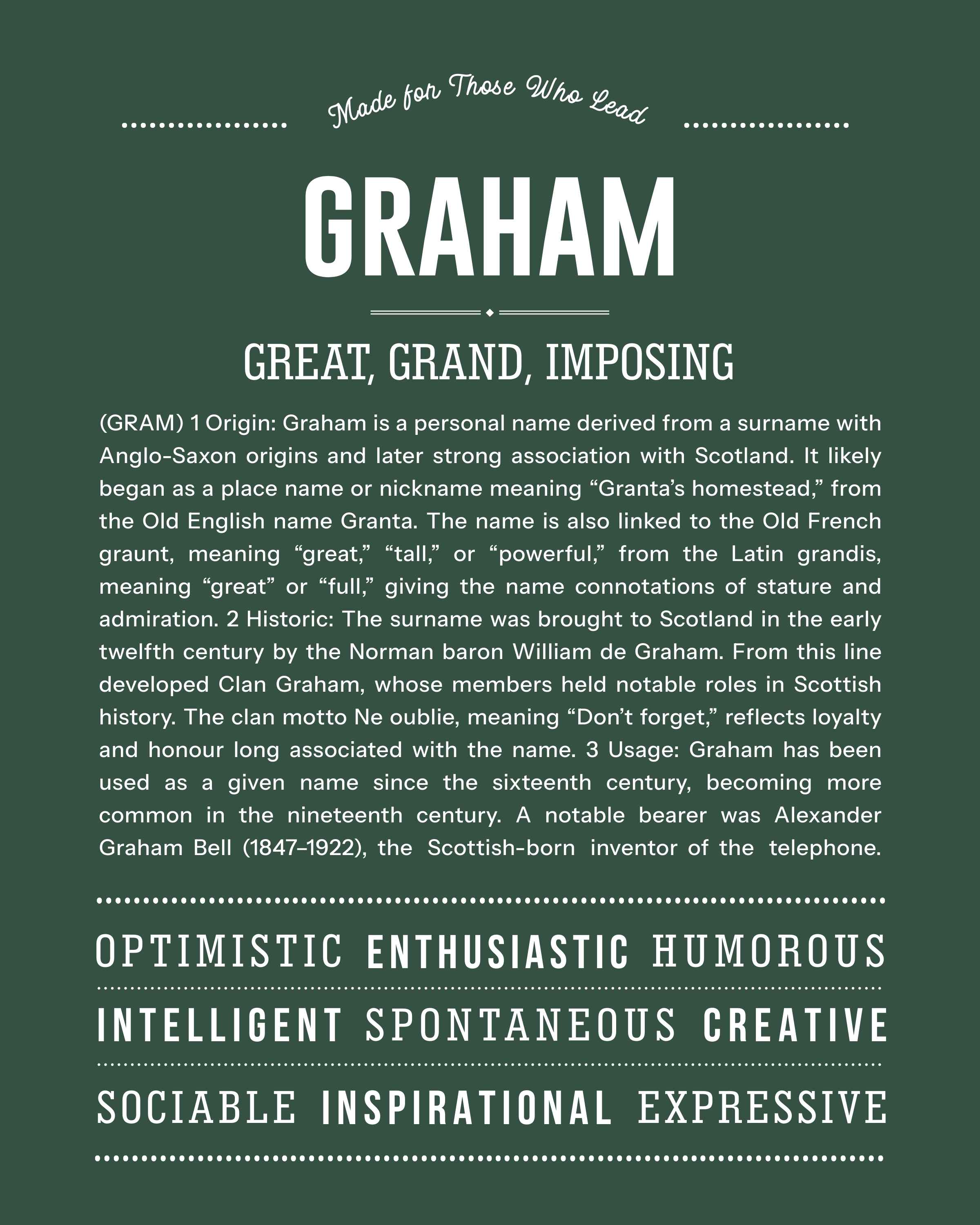 Graham | Personalised Name Meaning Print – Custom Name Art Gift