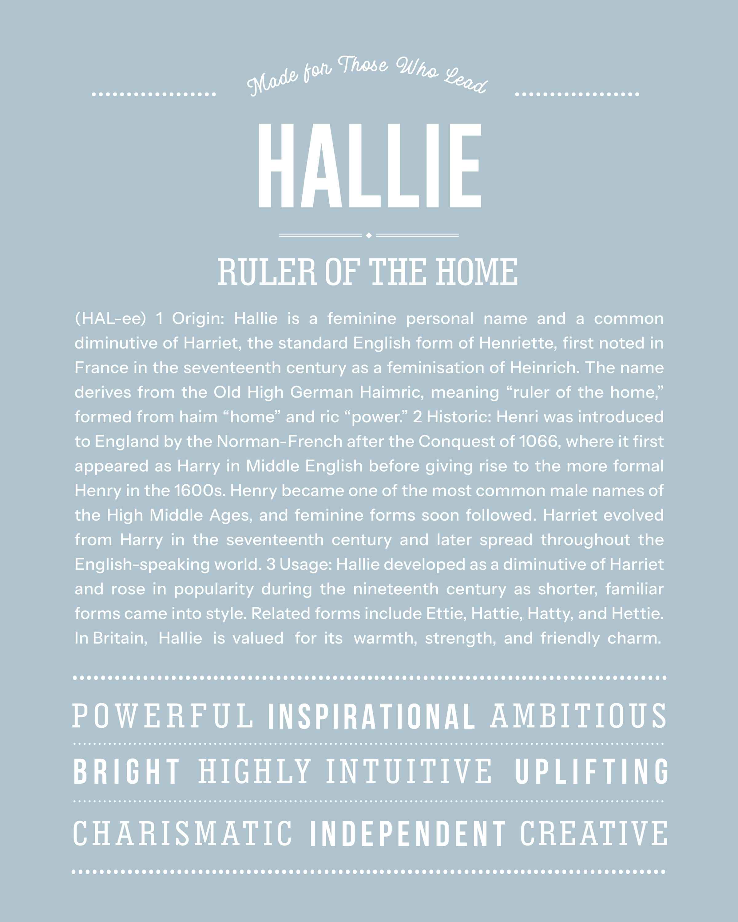 Hallie | Personalised Name Meaning Print – Custom Name Art Gift