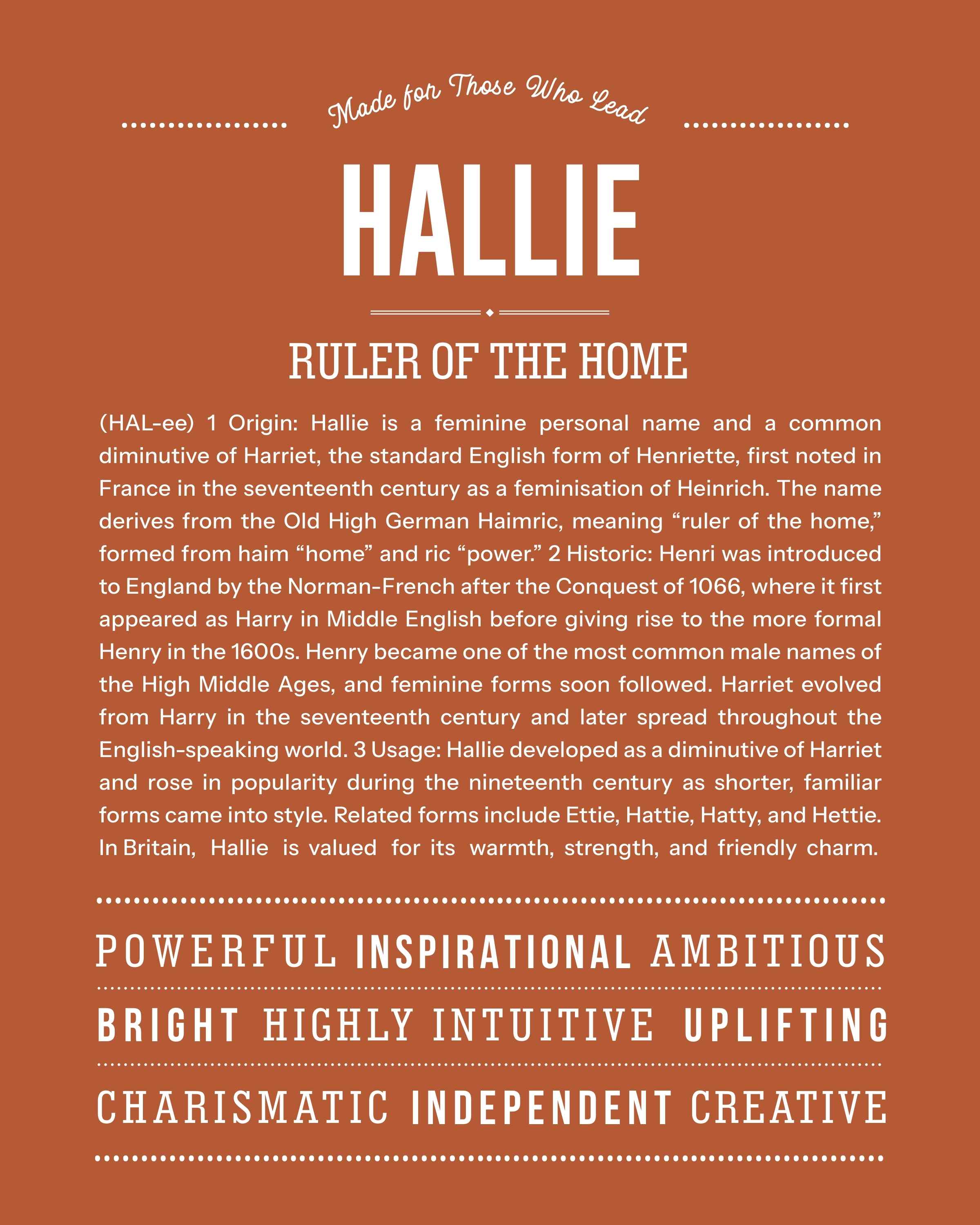 Hallie | Personalised Name Meaning Print – Custom Name Art Gift