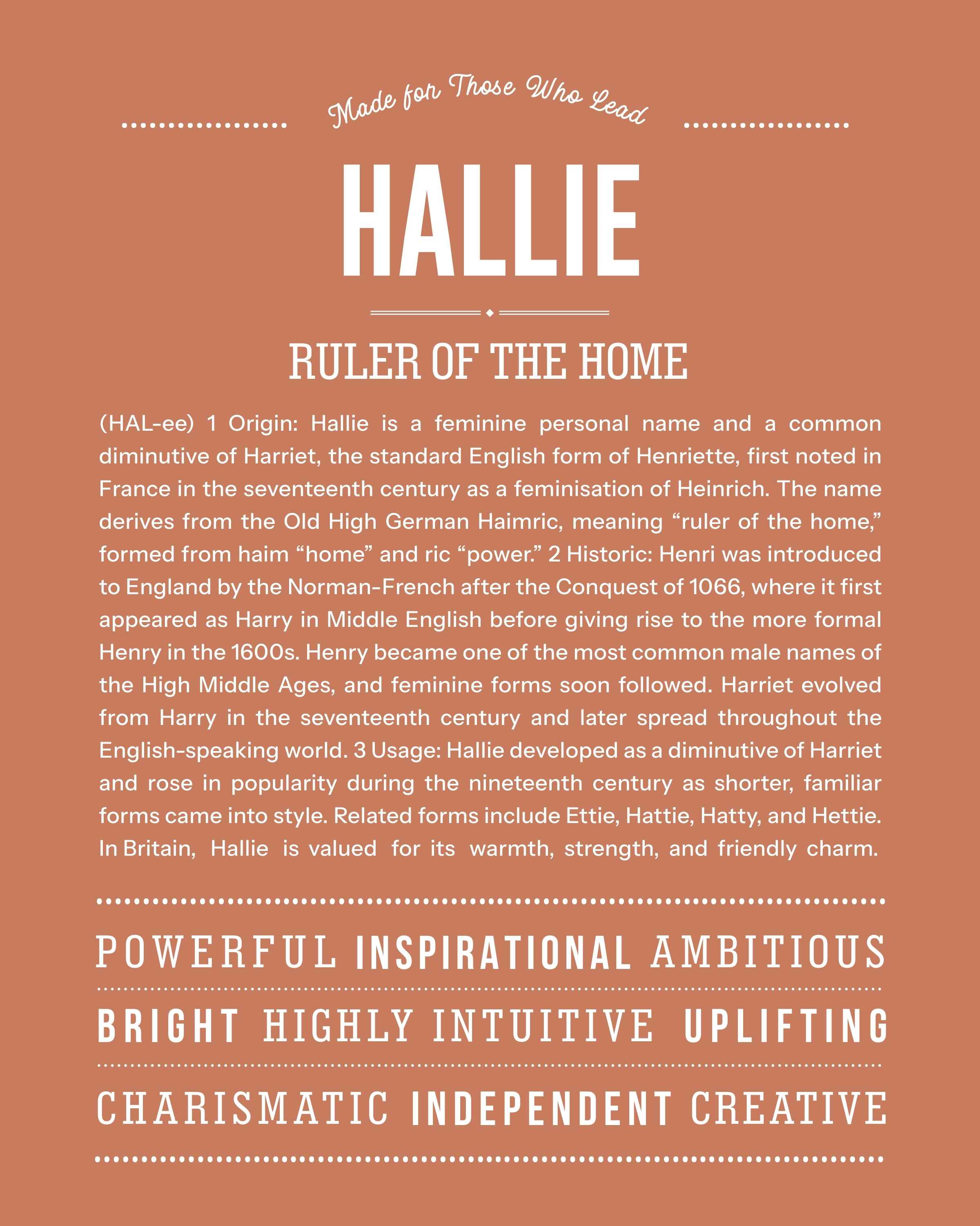 Hallie | Personalised Name Meaning Print – Custom Name Art Gift