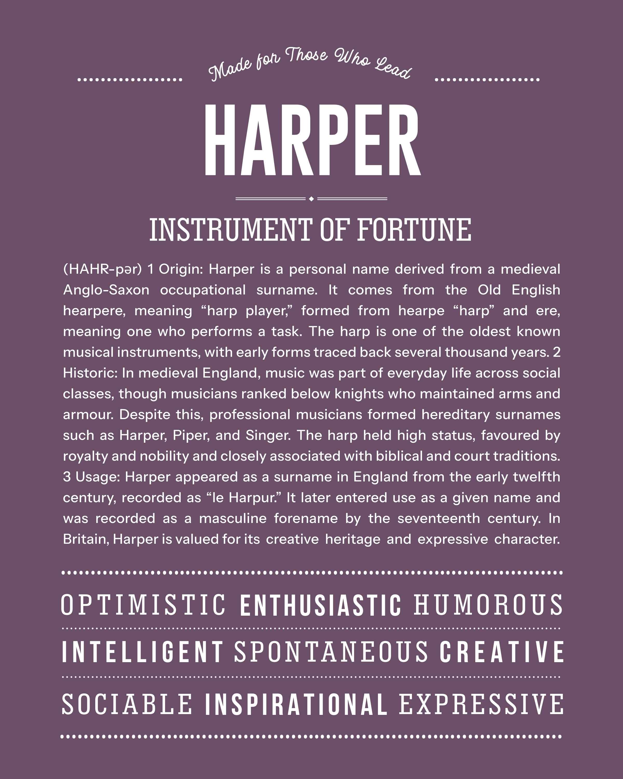Harper (male) | Personalised Name Meaning Print – Custom Name Art Gift