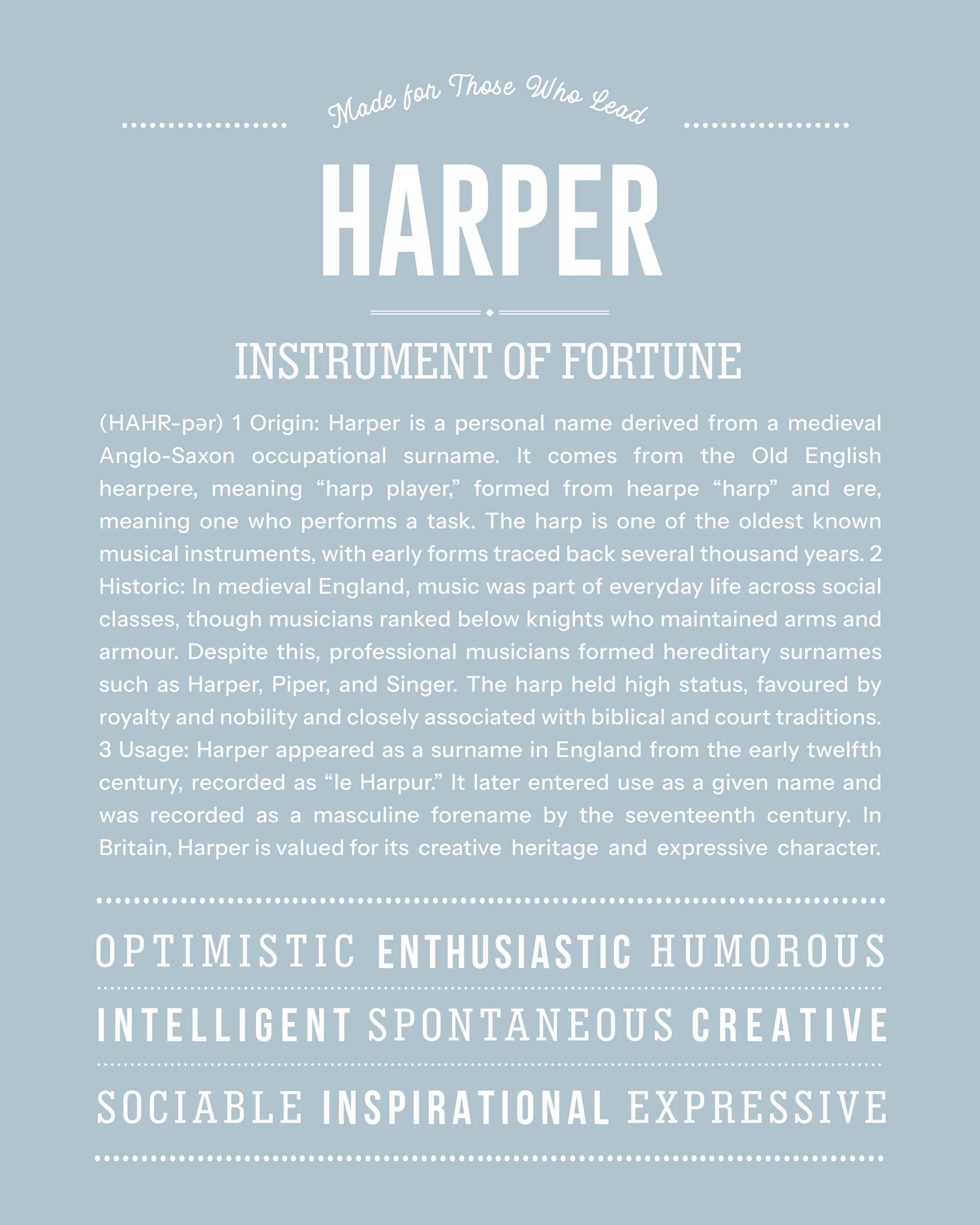 Harper (male) | Personalised Name Meaning Print – Custom Name Art Gift