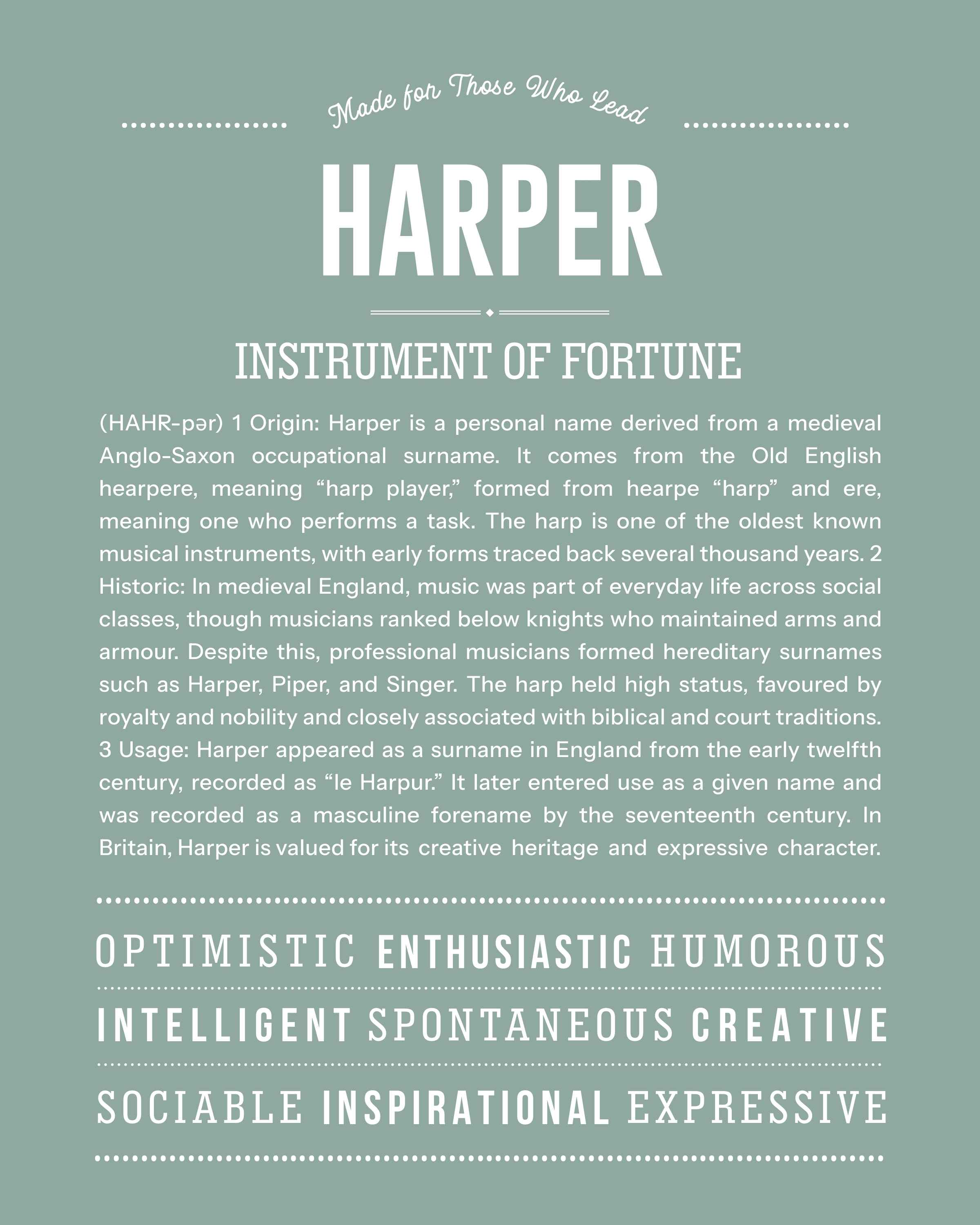 Harper (male) | Personalised Name Meaning Print – Custom Name Art Gift