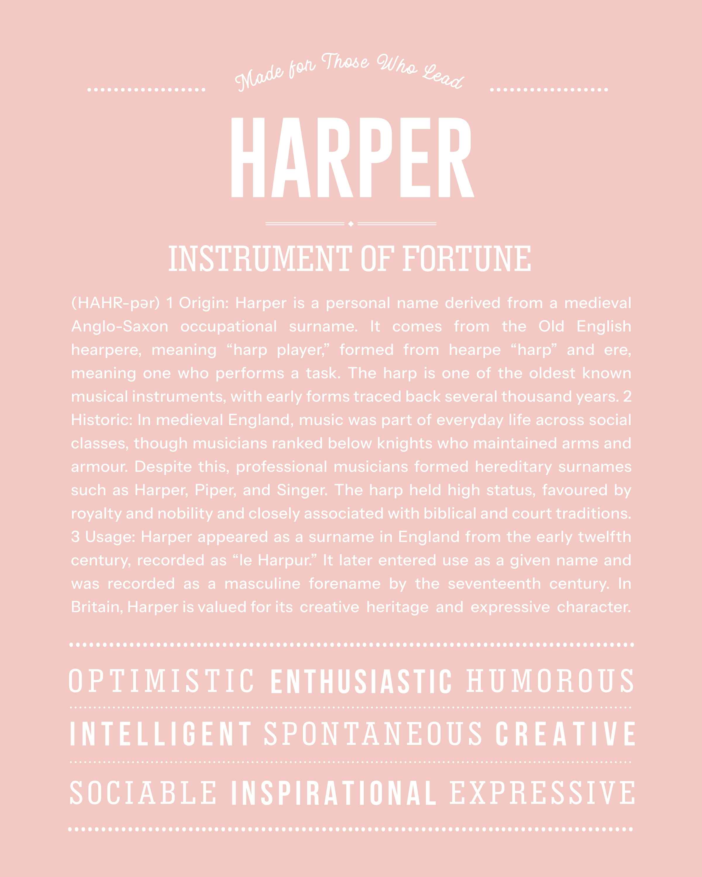 Harper (male) | Personalised Name Meaning Print – Custom Name Art Gift
