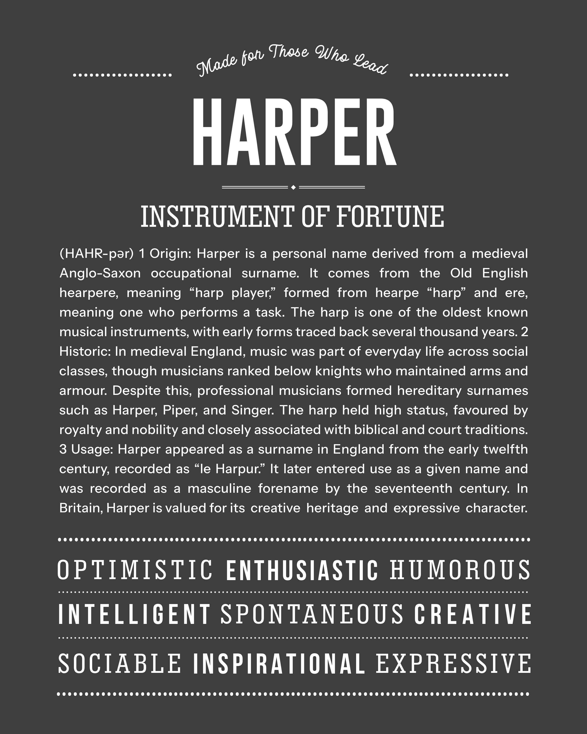 Harper (female) | Personalised Name Meaning Print – Custom Name Art Gift