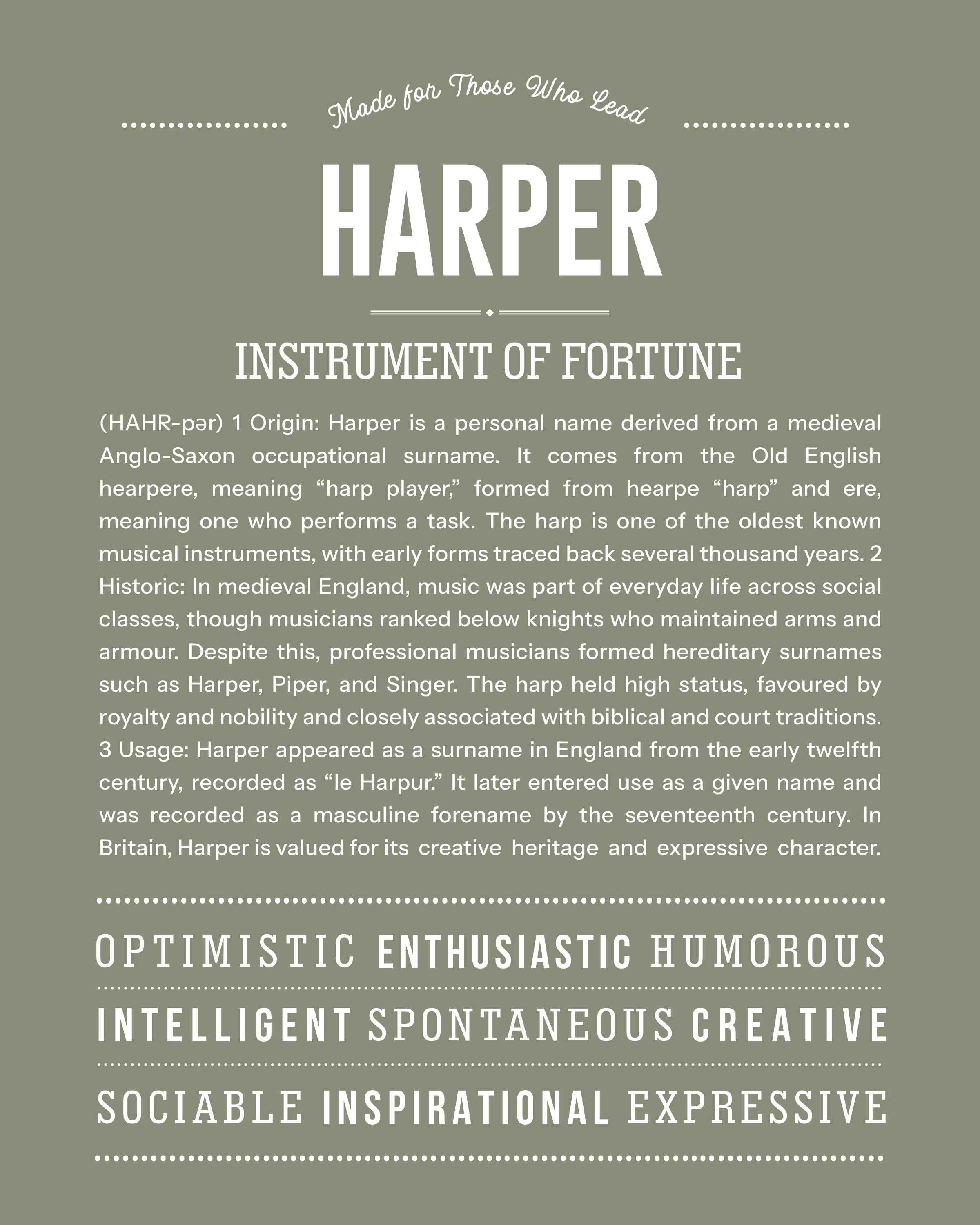 Harper (male) | Personalised Name Meaning Print – Custom Name Art Gift